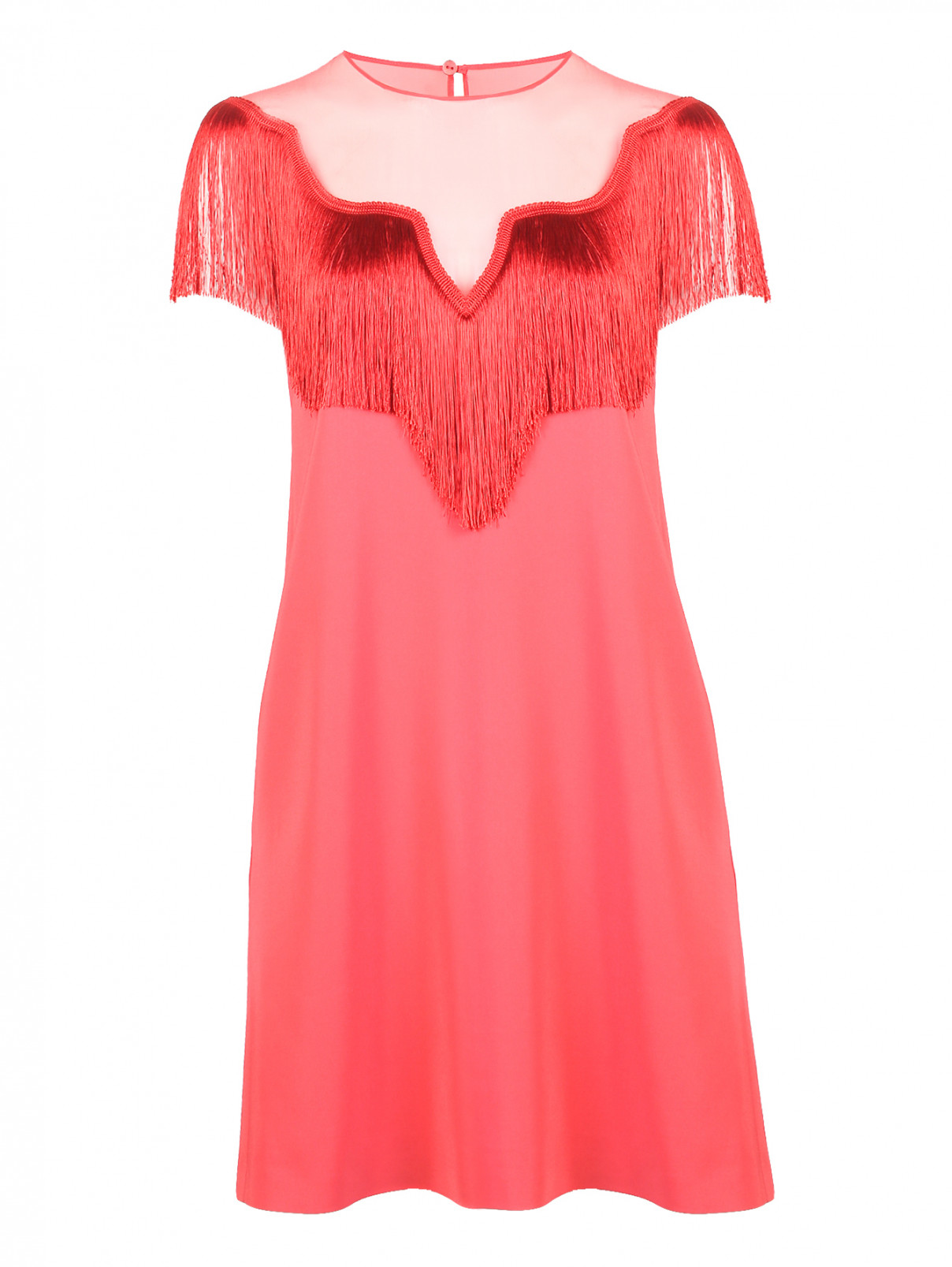 Платье прямого кроя с бахромой Alberta Ferretti  –  Общий вид  – Цвет:  Красный