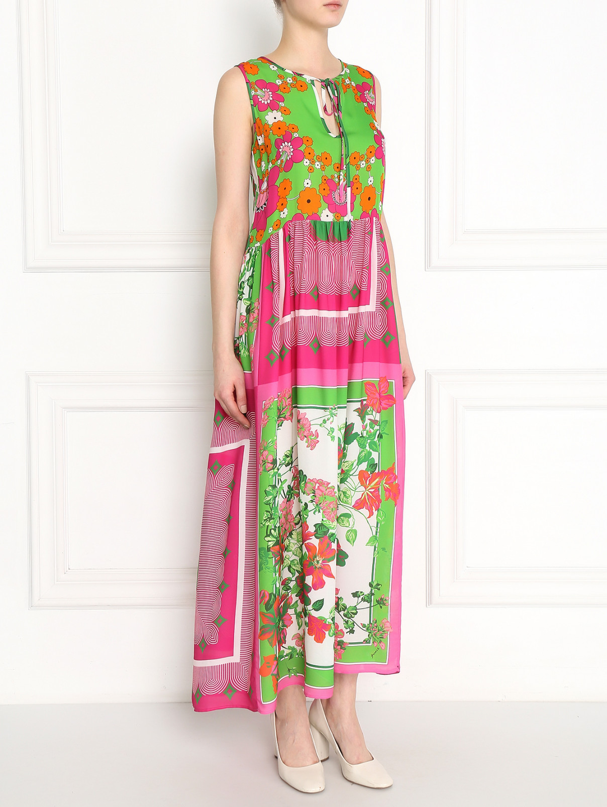 Платье-макси из шелка с цветочным узором P.A.R.O.S.H.  –  Модель Общий вид  – Цвет:  Узор