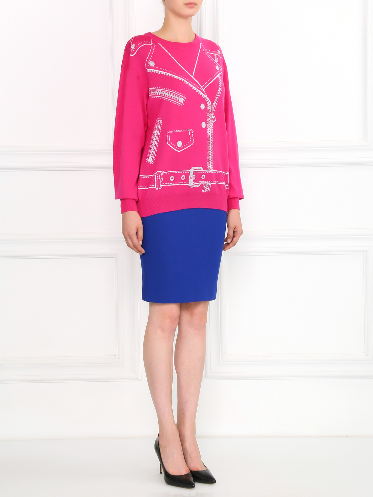 Джемпер из шерсти с узором Moschino Couture  –  Модель Общий вид  – Цвет:  Розовый