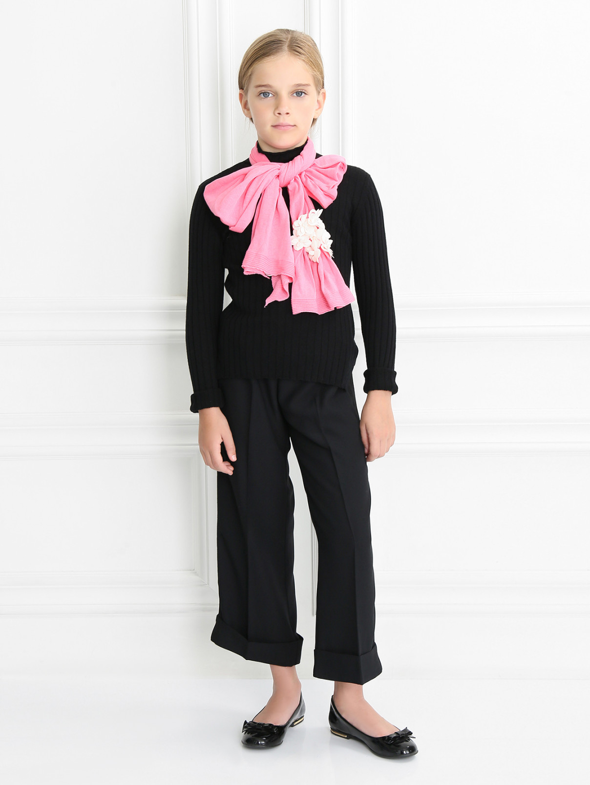 Легкий шарф из хлопка с декоративными цветами IL Trenino  –  Модель Общий вид  – Цвет:  Розовый