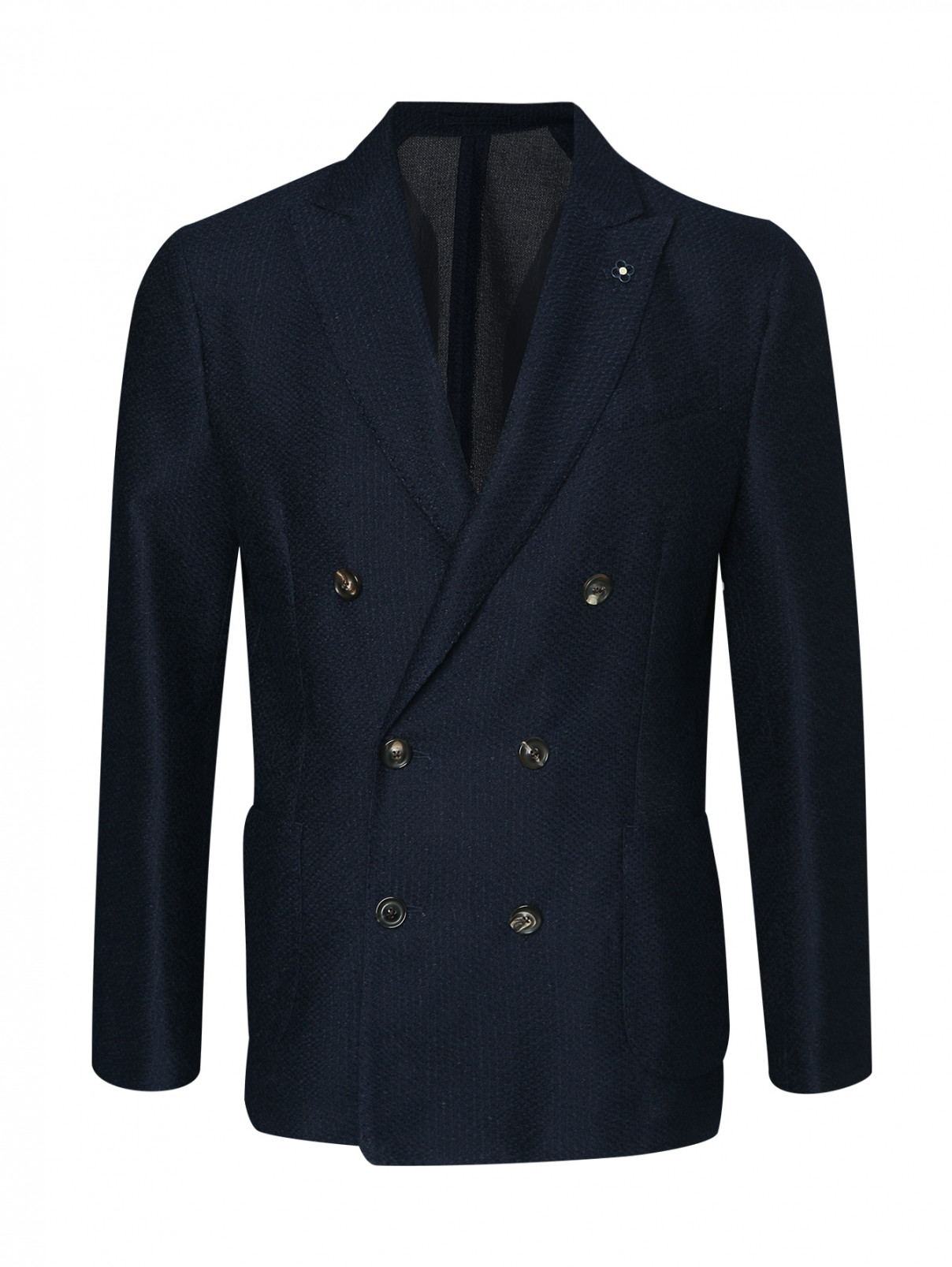Пиджак из хлопка и льна с карманами LARDINI  –  Общий вид  – Цвет:  Синий