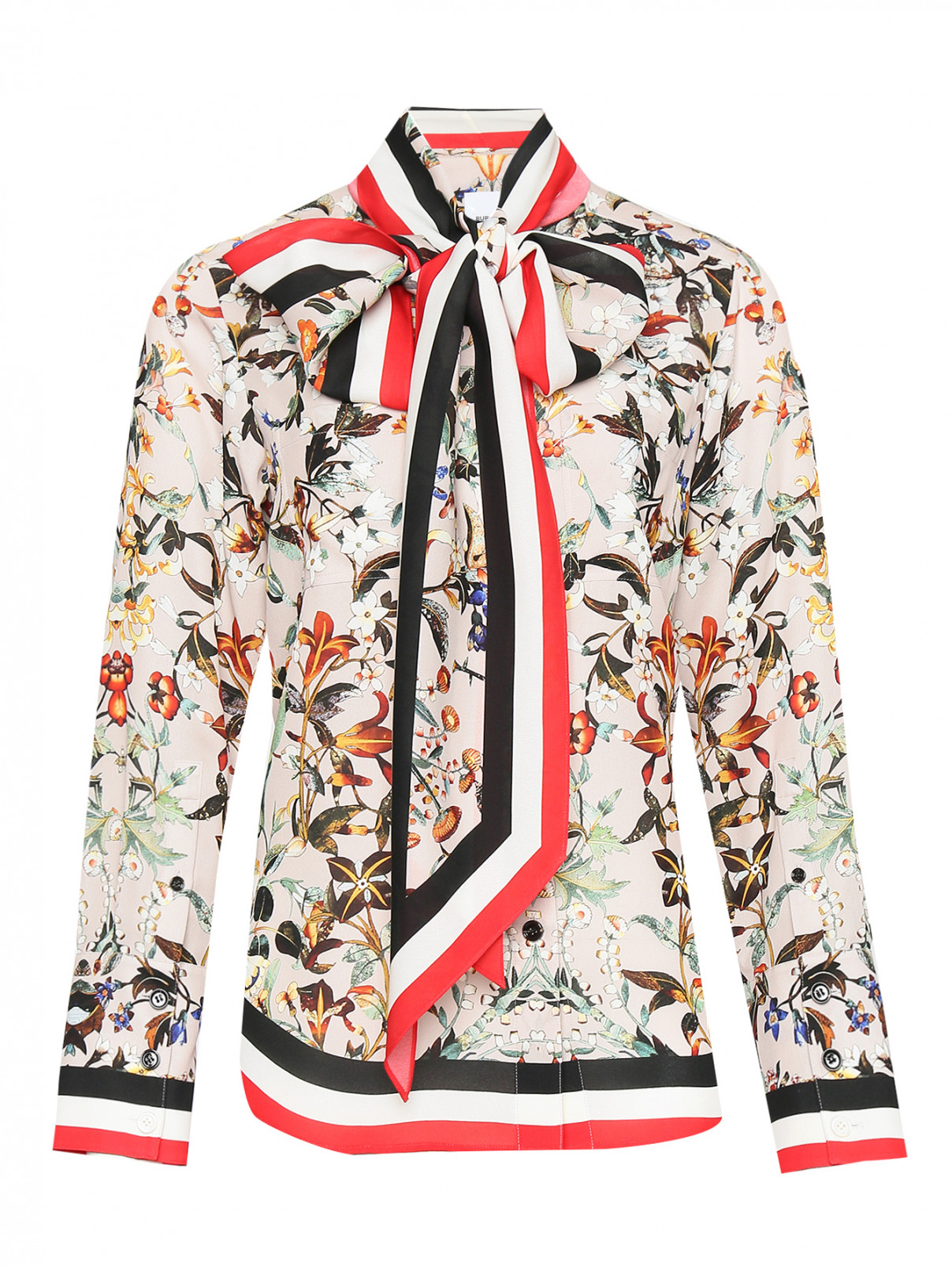 Блуза из шелка с узором Burberry  –  Общий вид  – Цвет:  Узор