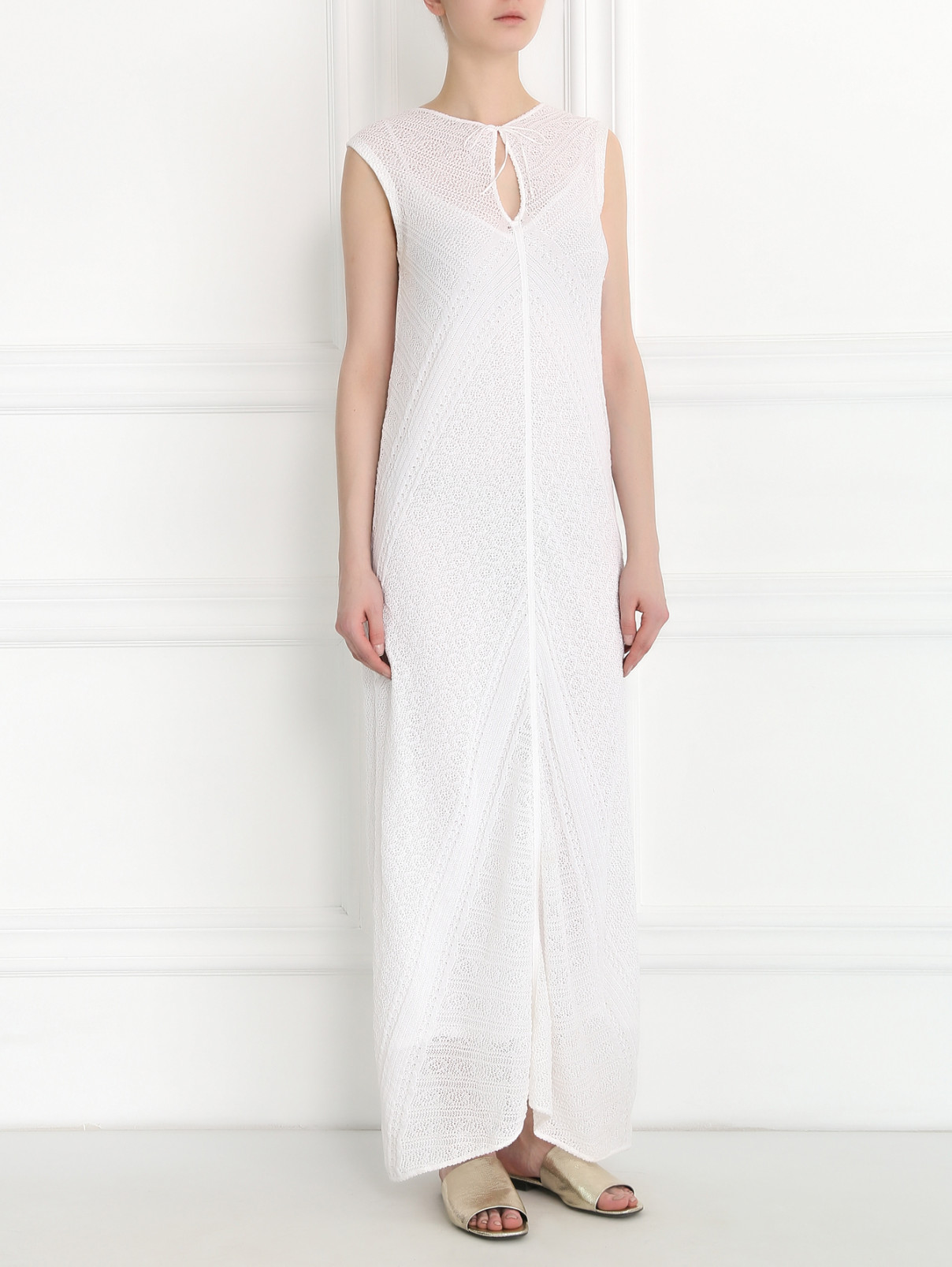 Кружевное платье-макси Ermanno Scervino  –  Модель Общий вид  – Цвет:  Белый