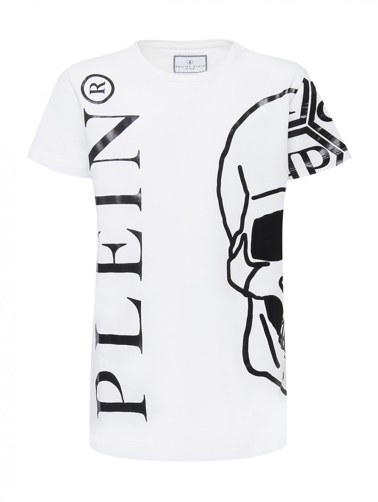 Хлопковая футболка с контрастным принтом Philipp Plein  –  Общий вид  – Цвет:  Белый