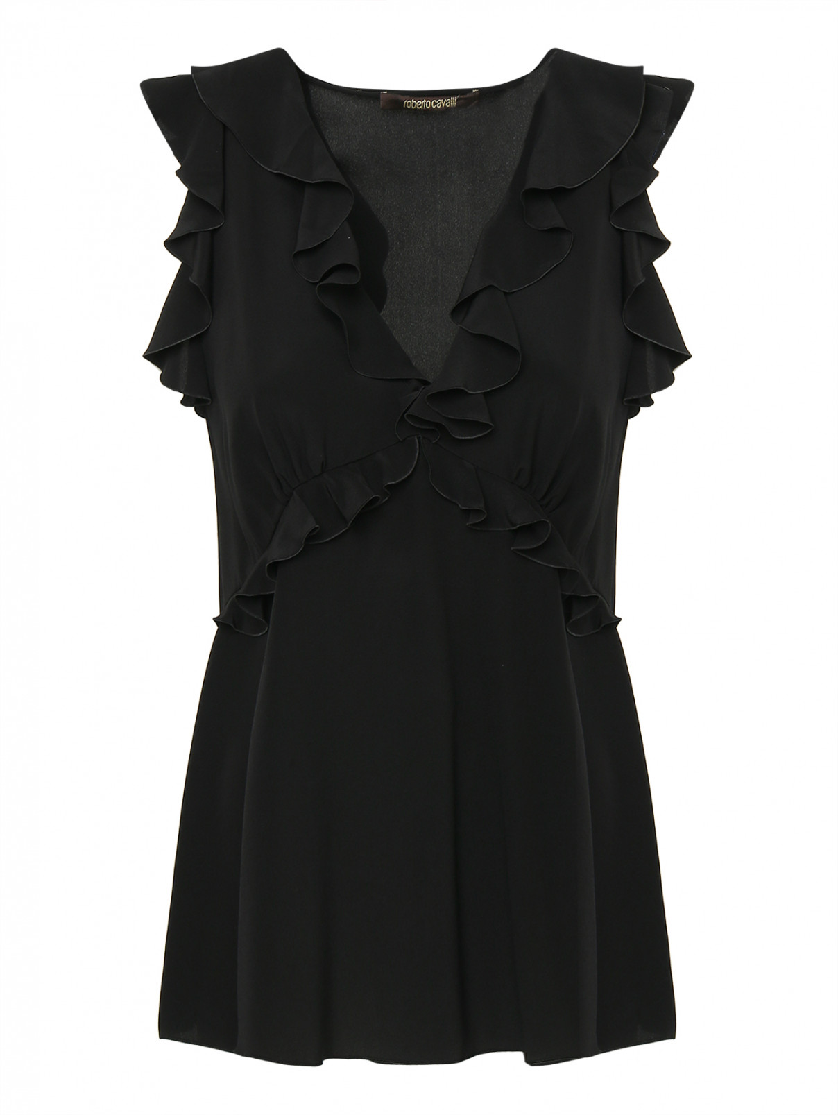 Блуза с воланами из шелка Roberto Cavalli  –  Общий вид  – Цвет:  Черный
