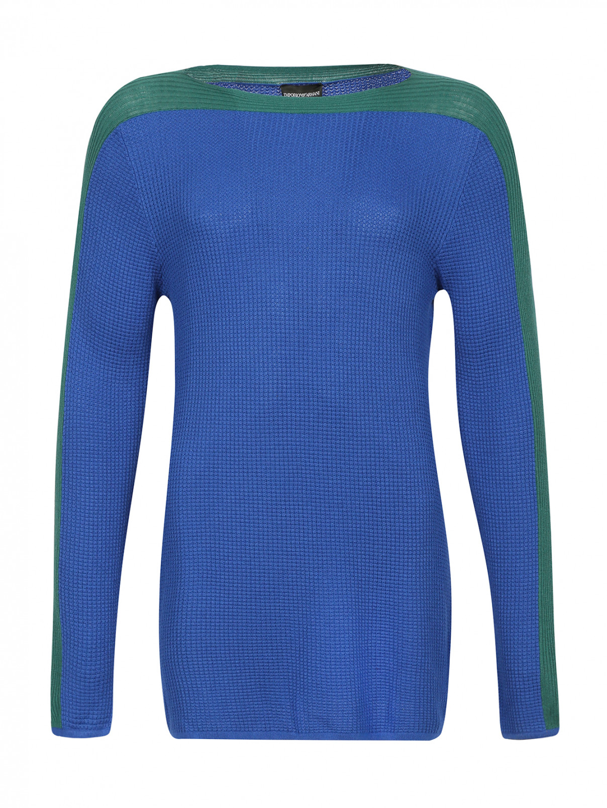 Джемпер из фактурной ткани с контрастной вставкой Emporio Armani  –  Общий вид  – Цвет:  Синий
