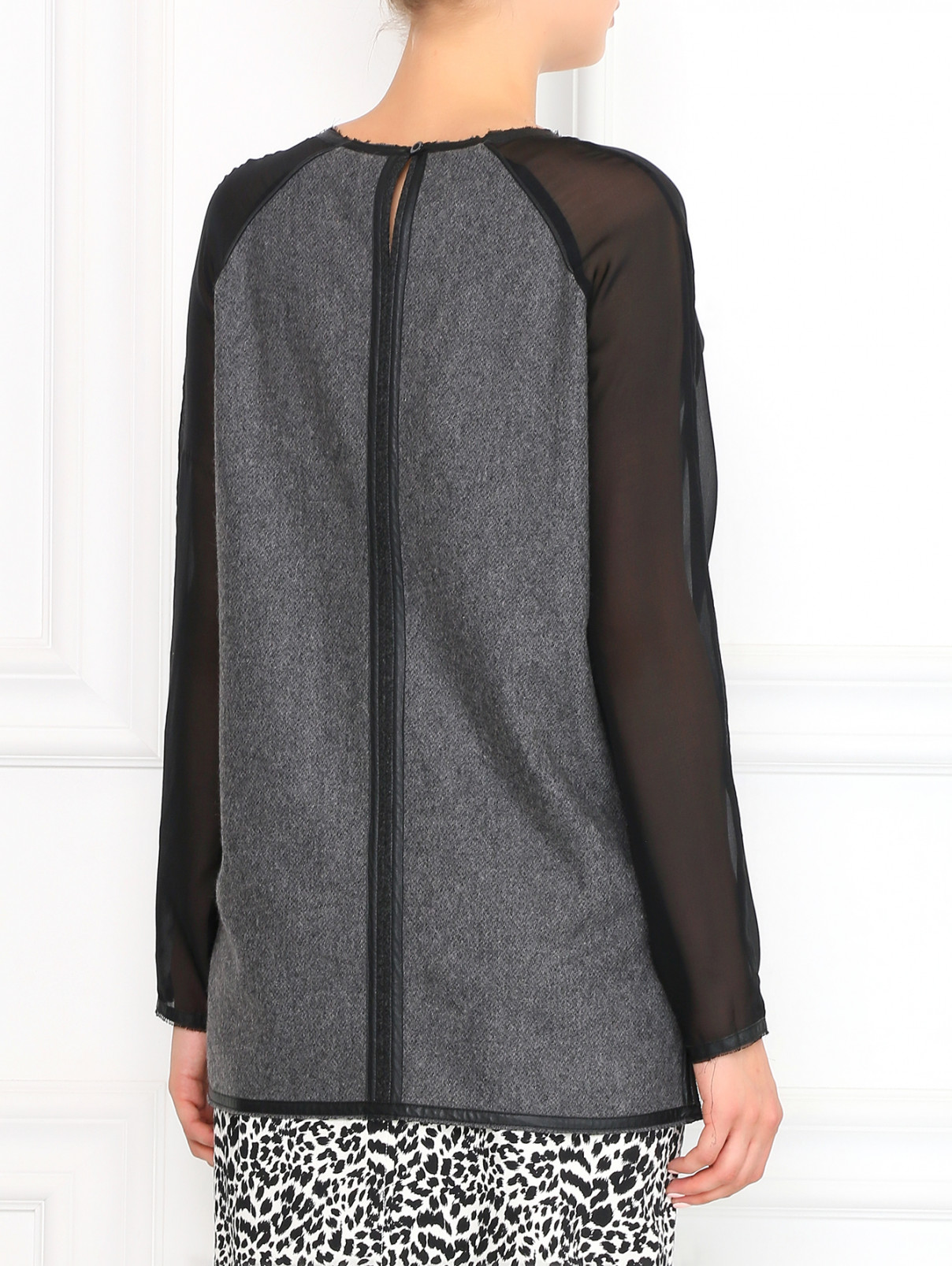 Джемпер из шерсти с шелковыми рукавами Kira Plastinina  –  Модель Верх-Низ1  – Цвет:  Серый