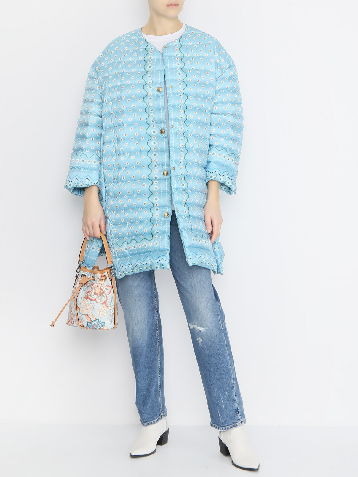 Стеганый пуховик с узором Ermanno Scervino  –  МодельОбщийВид  – Цвет:  Синий