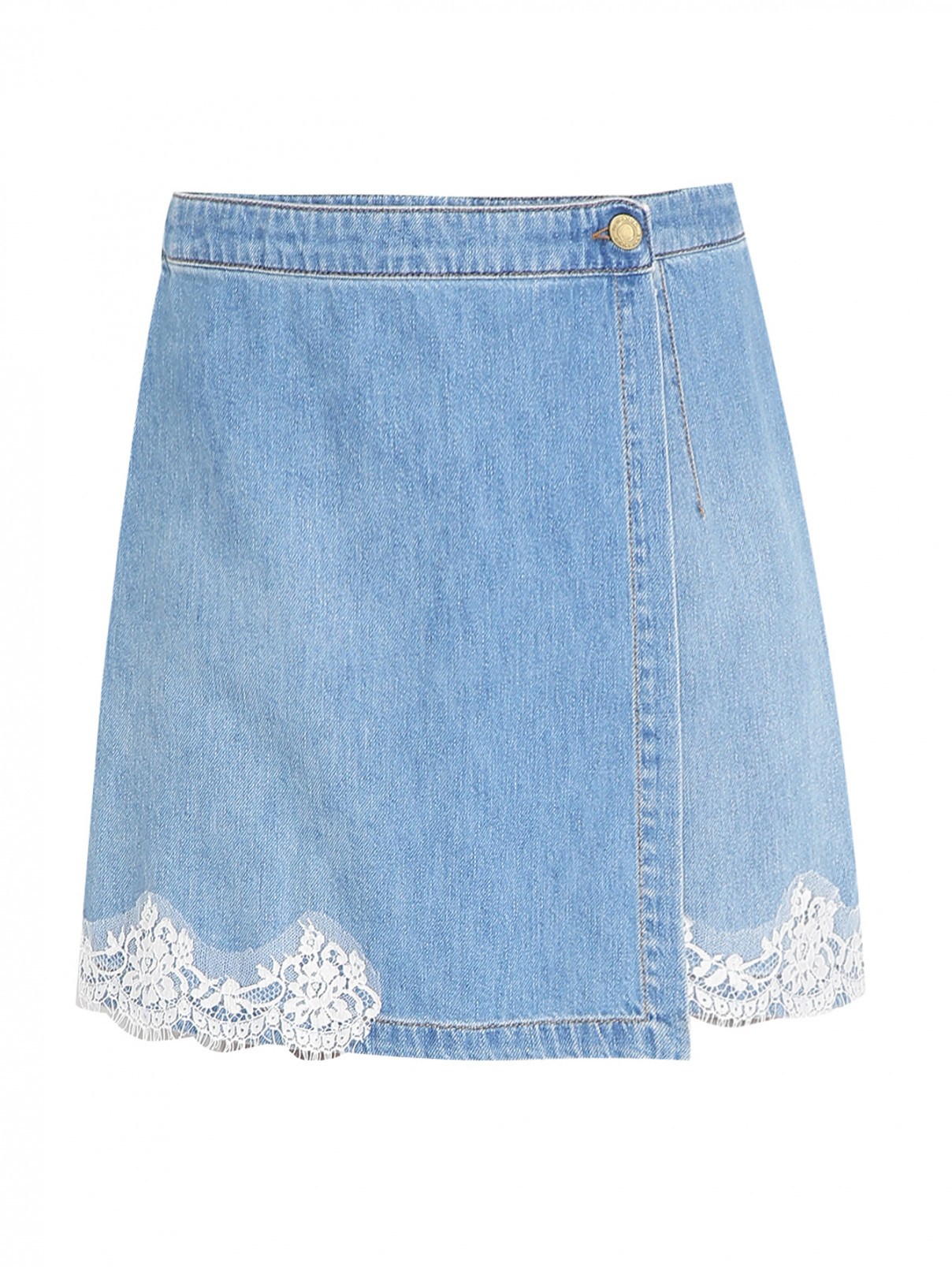 Джинсовые шорты-юбка с кружевной отделкой Ermanno Firenze  –  Общий вид  – Цвет:  Синий
