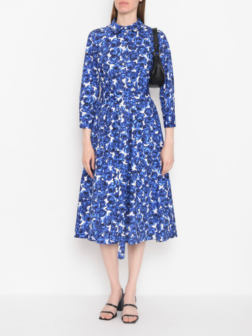 Платье-миди из хлопка с цветочным узором  Carolina Herrera - МодельОбщийВид