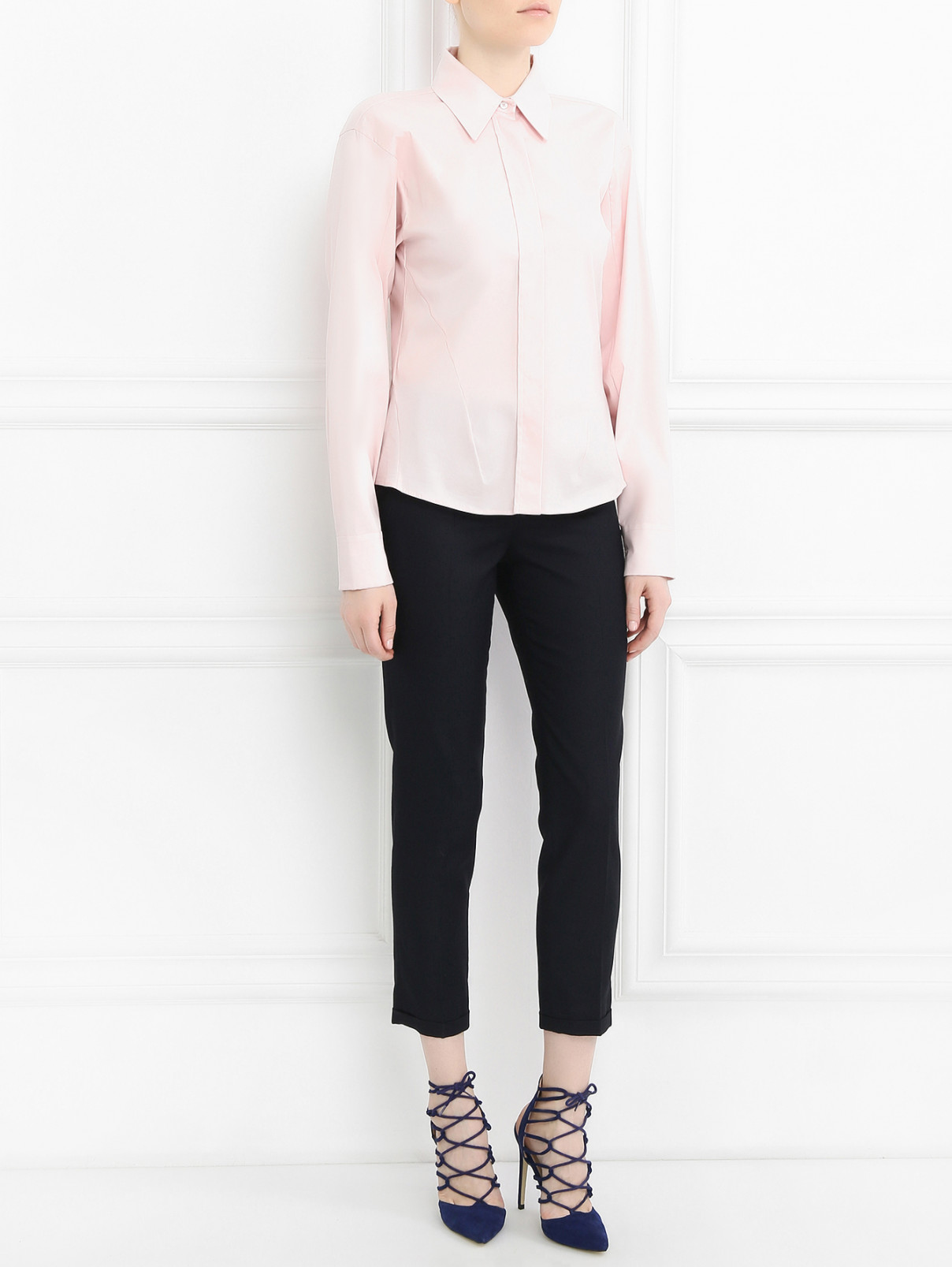 Приталенная рубашка из смешанного хлопка Jil Sander  –  Модель Общий вид  – Цвет:  Розовый