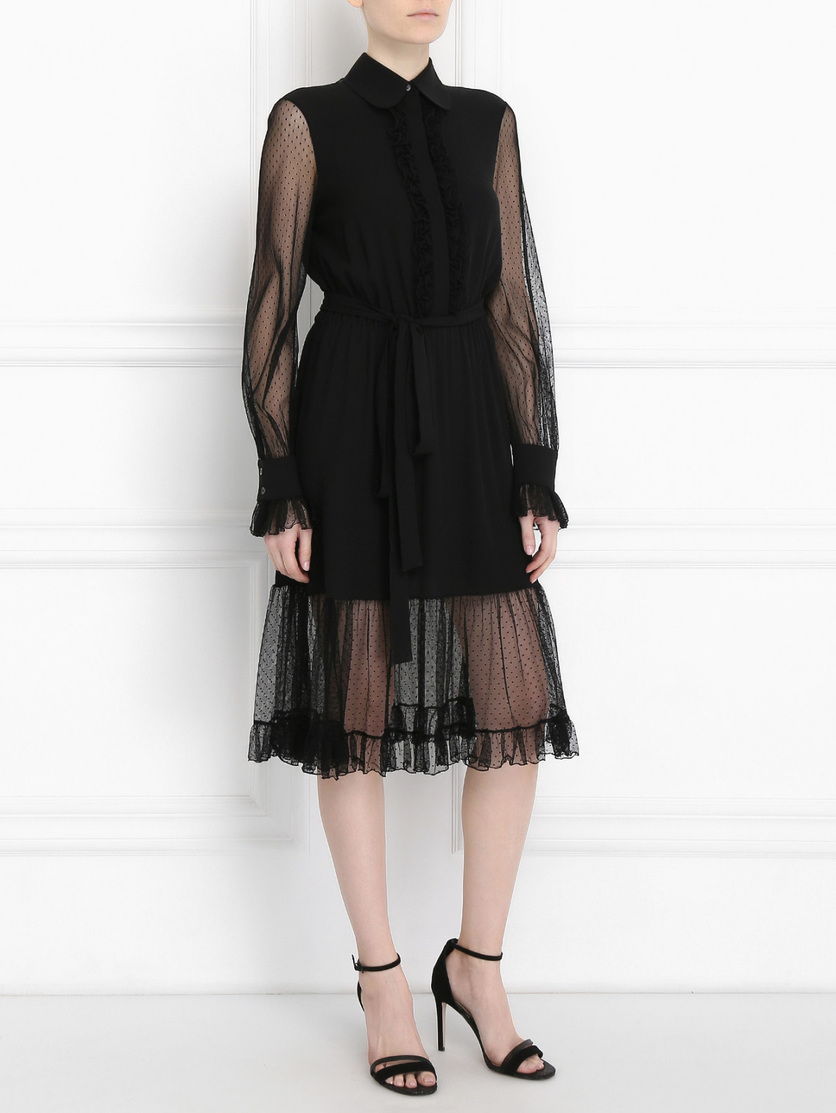 Платье из шелка с полупрозрачной вставкой Michael Kors  –  Модель Общий вид  – Цвет:  Черный