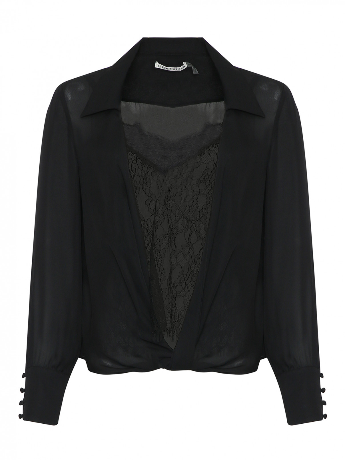 Блуза шелковая с кружевным топом Alice+Olivia  –  Общий вид  – Цвет:  Черный