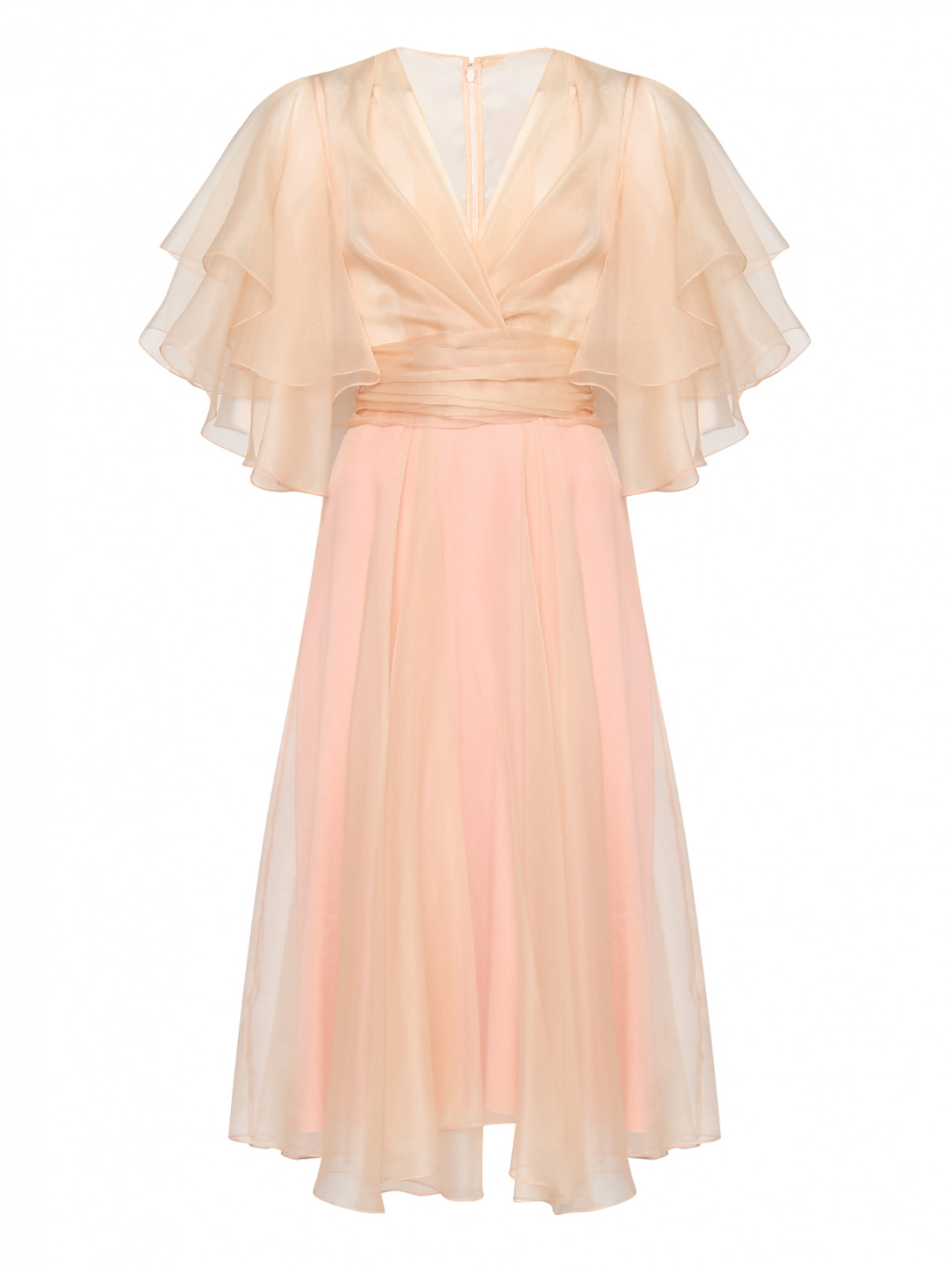 Платье из шелка с v-образным вырезом Rhea Costa  –  Общий вид  – Цвет:  Розовый