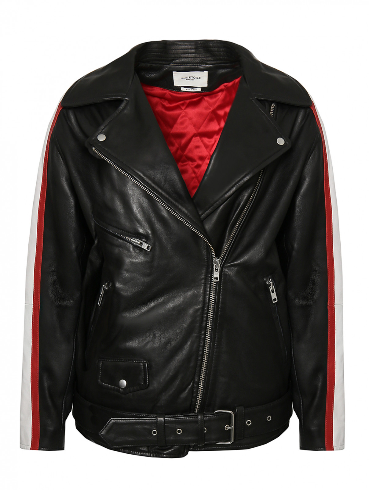 Куртка-косуха из кожи с контрастной отделкой Isabel Marant  –  Общий вид  – Цвет:  Черный