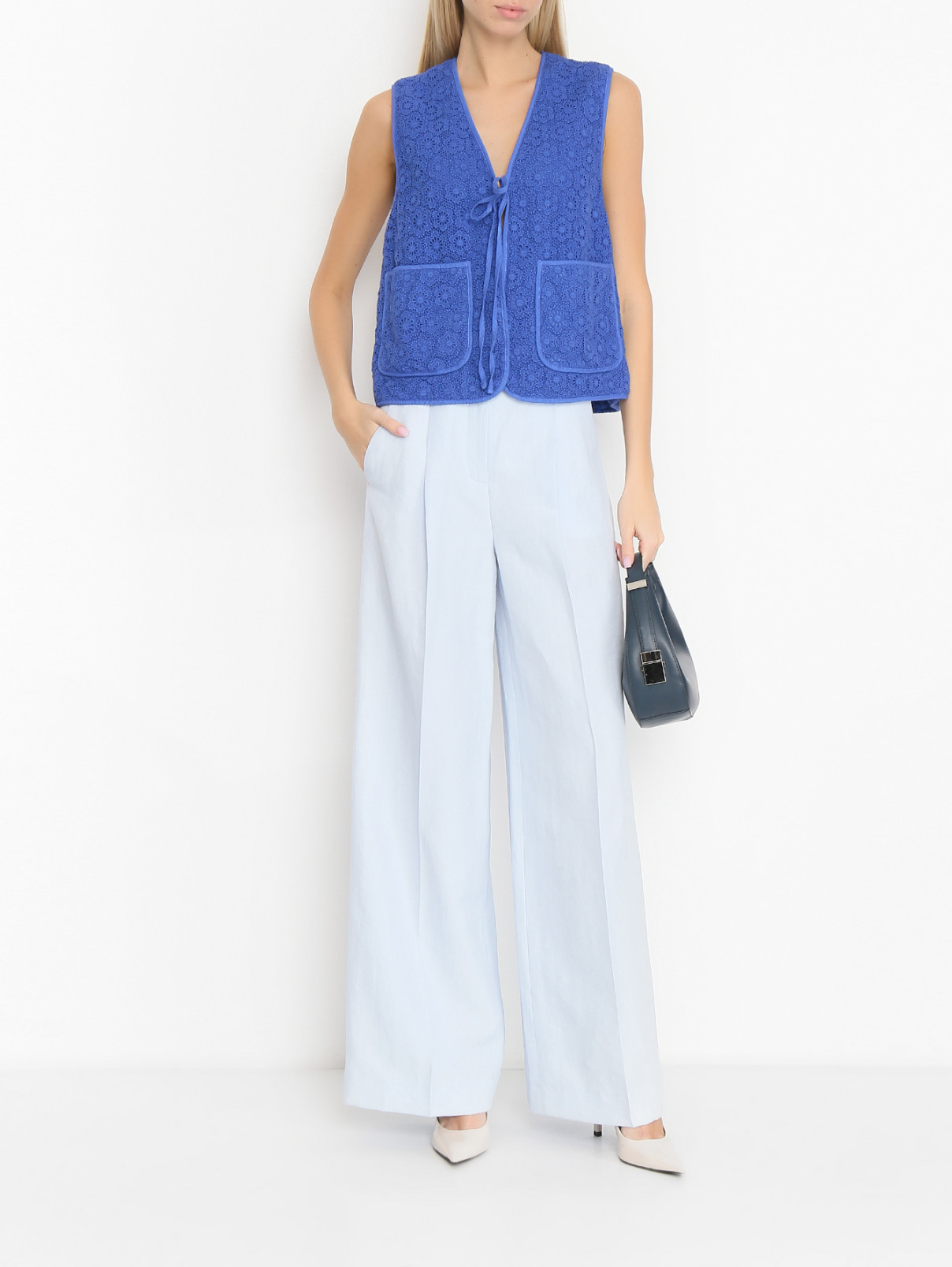 Жилет из хлопкового гипюра Weekend Max Mara  –  МодельОбщийВид  – Цвет:  Синий
