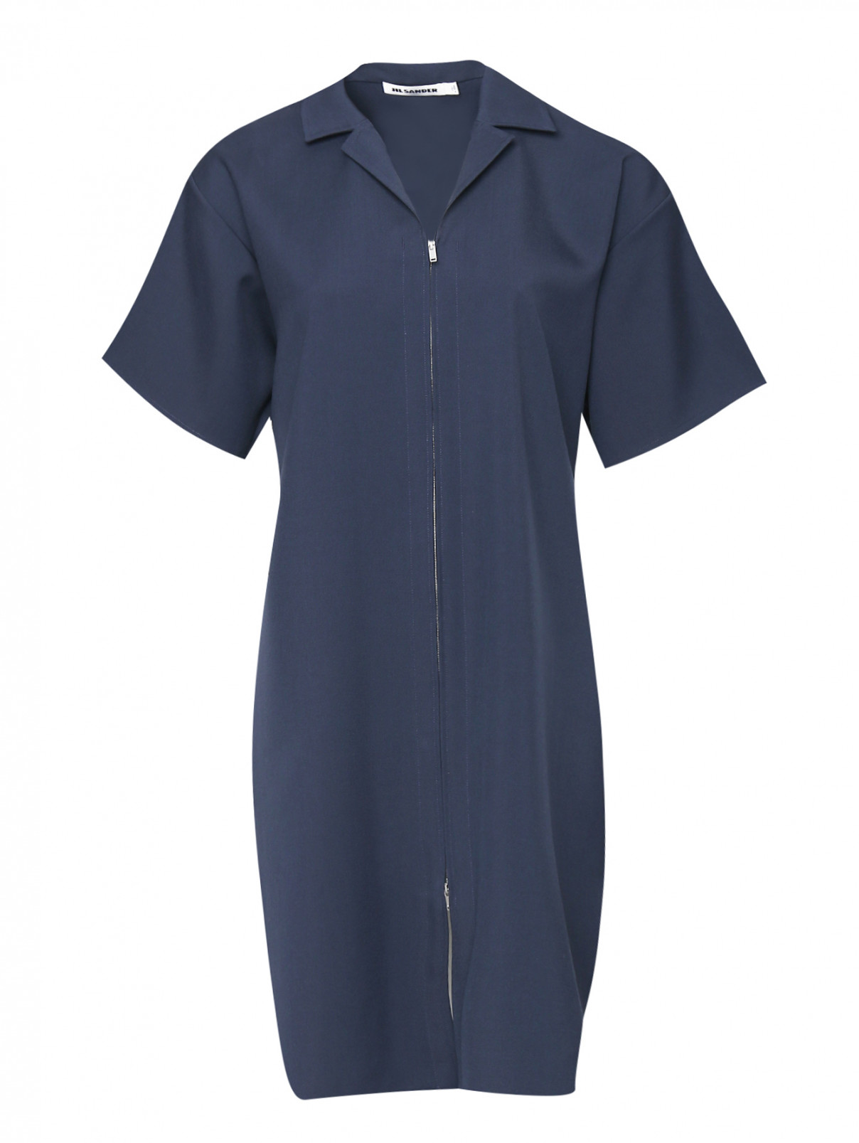 Платье из шерсти на молнии Jil Sander  –  Общий вид  – Цвет:  Синий