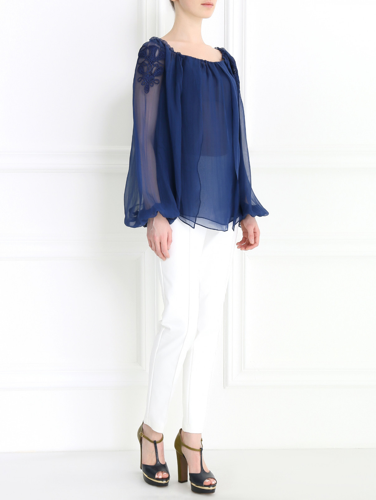 Блуза из шелка с декоративной отделкой Zuhair Murad  –  Модель Общий вид  – Цвет:  Синий