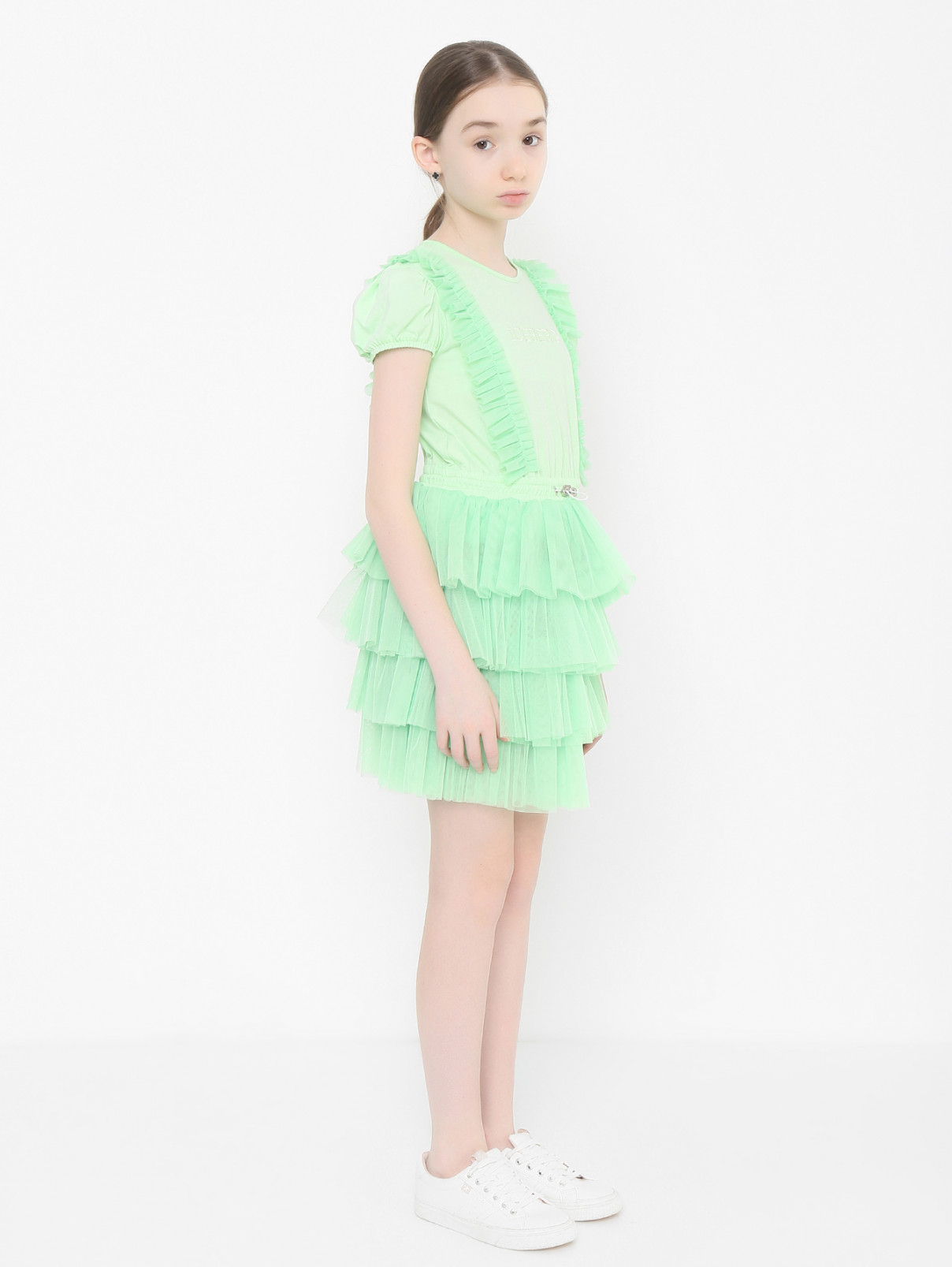 Платье из трикотажа с сеткой Iceberg  –  МодельВерхНиз  – Цвет:  Зеленый