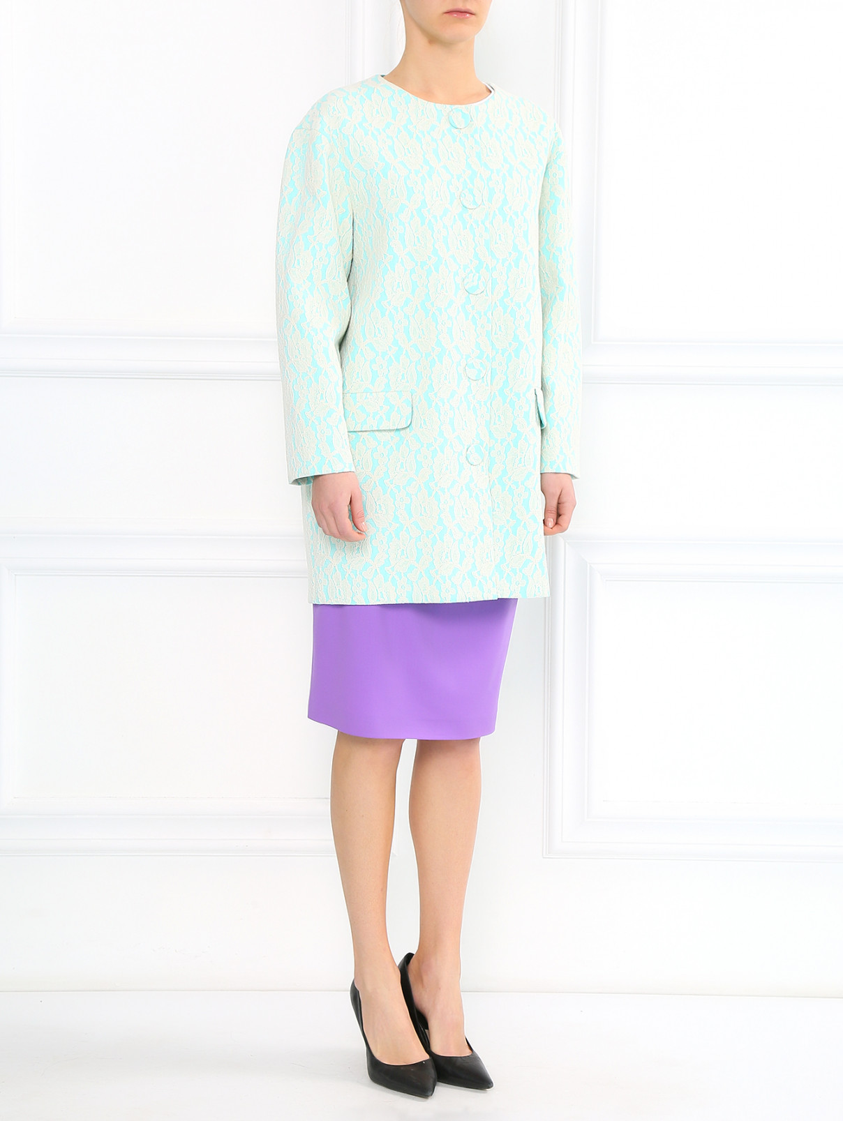 Пальто декорированное кружевом Moschino Boutique  –  Модель Общий вид  – Цвет:  Зеленый