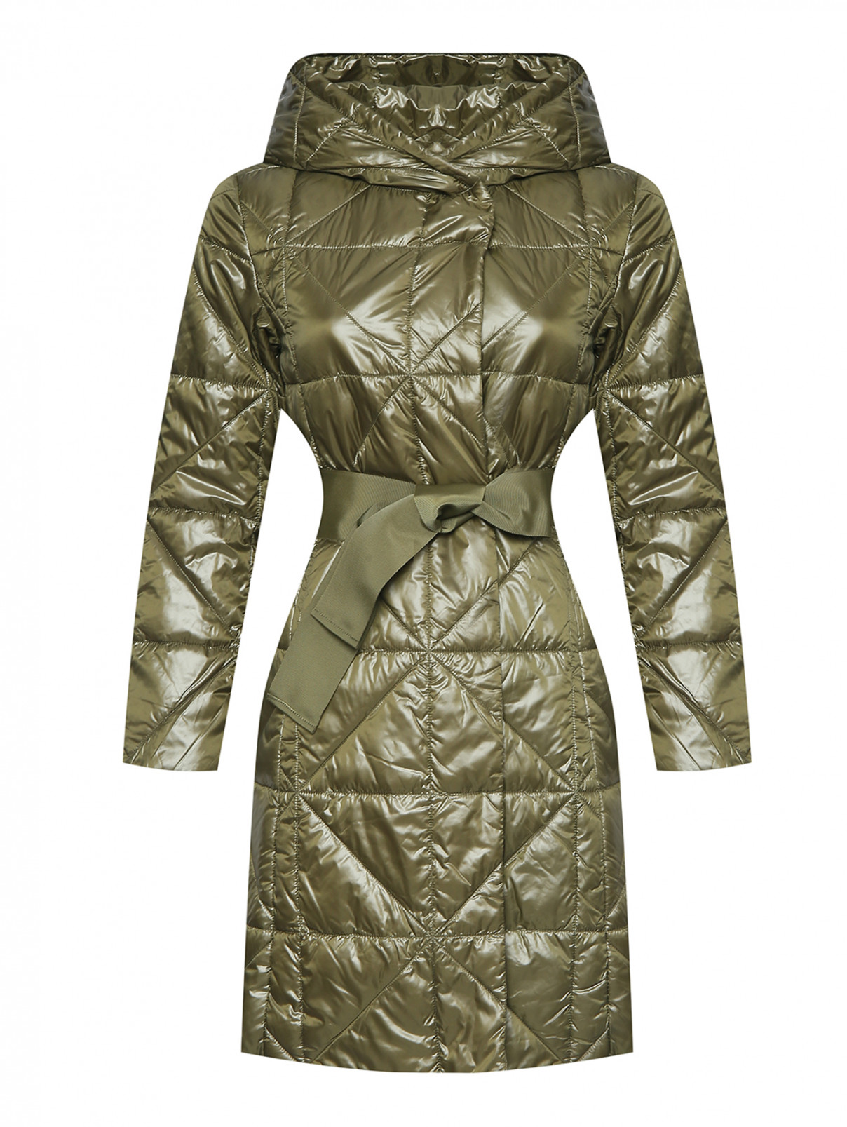 Стеганая куртка с поясом и капюшоном Max&Co  –  Общий вид  – Цвет:  Зеленый