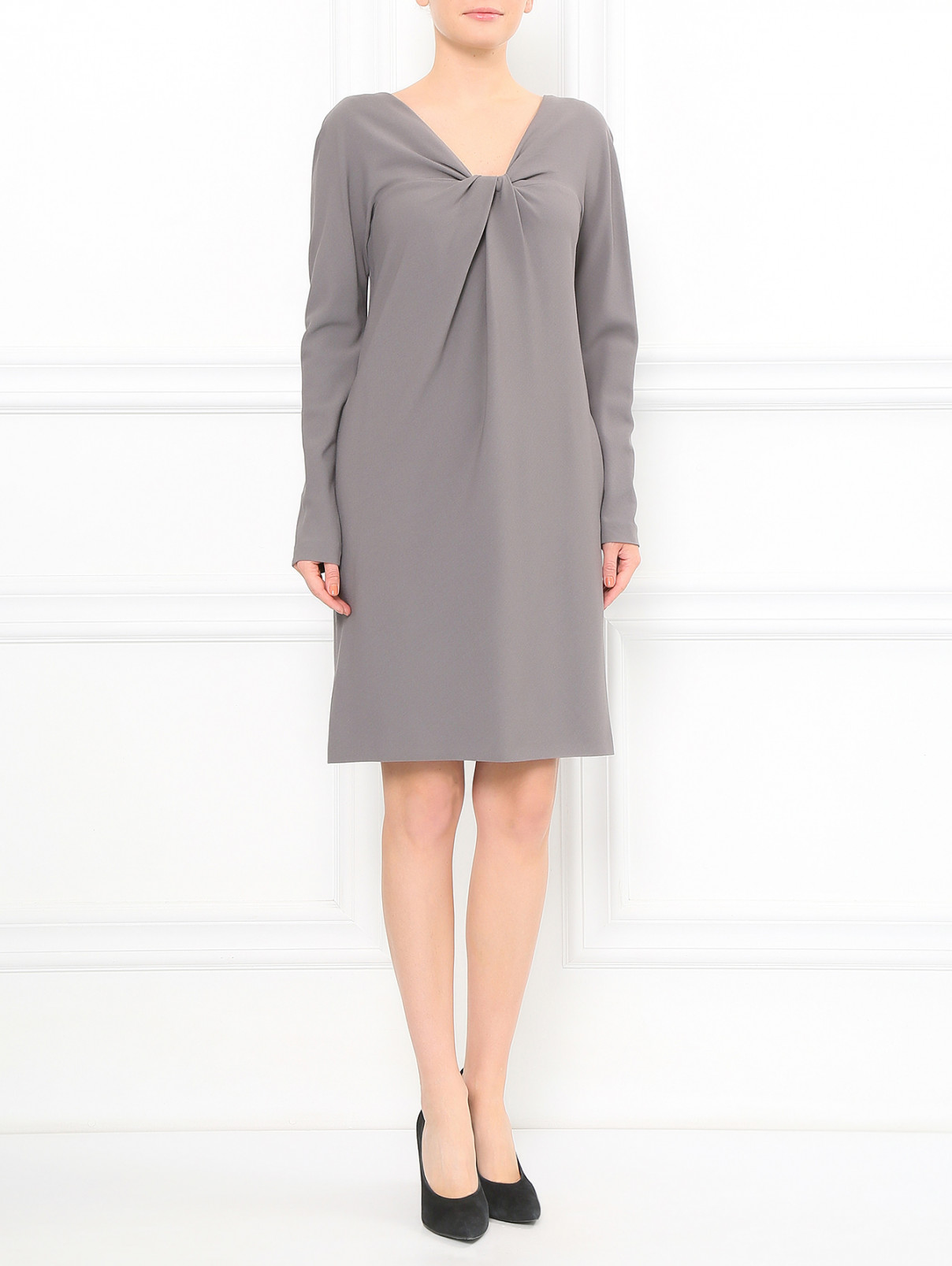 Платье-мини с декоративной драпировкой Alberta Ferretti  –  Модель Общий вид  – Цвет:  Серый