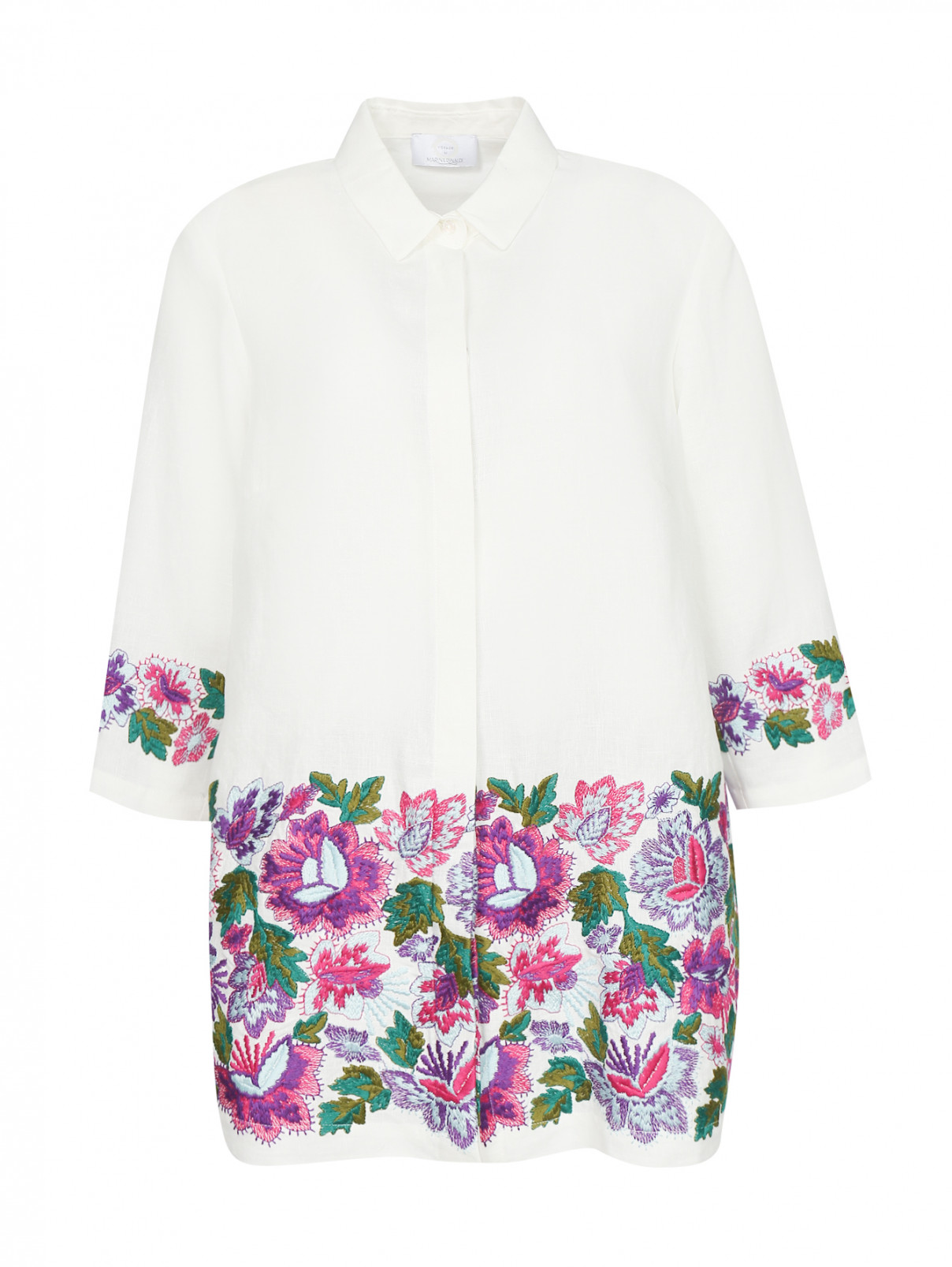 Рубашка изо льна декорированная вышивкой Marina Rinaldi  –  Общий вид  – Цвет:  Белый