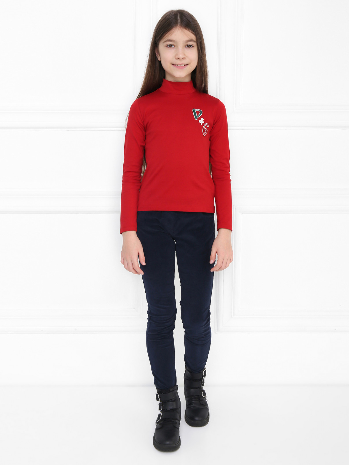 Однотонная блуза с аппликацией Dolce & Gabbana  –  МодельОбщийВид  – Цвет:  Красный