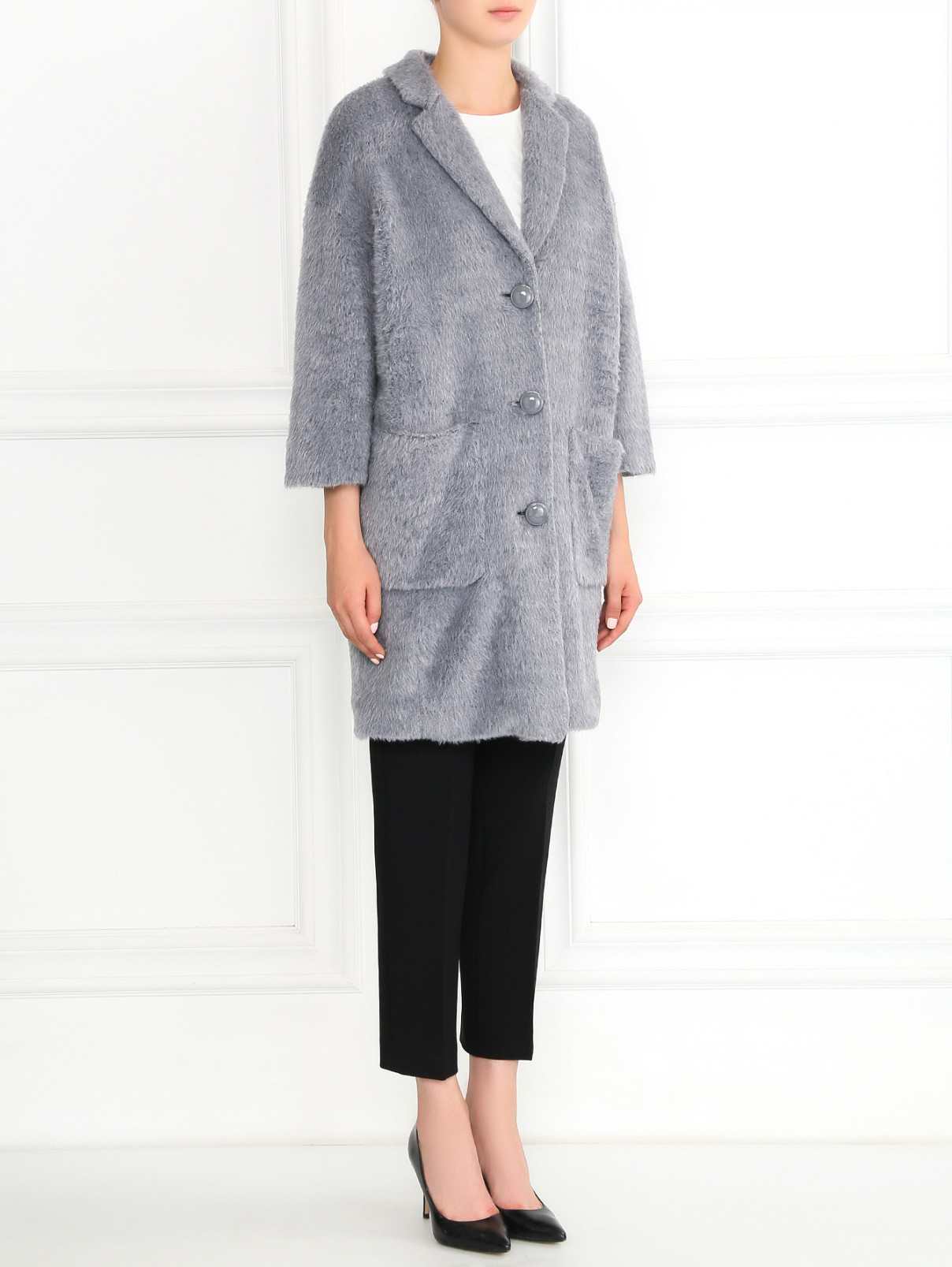 Пальто из смешанной шерсти и мохера с накладными карманами Max&Co  –  Модель Общий вид  – Цвет:  Серый