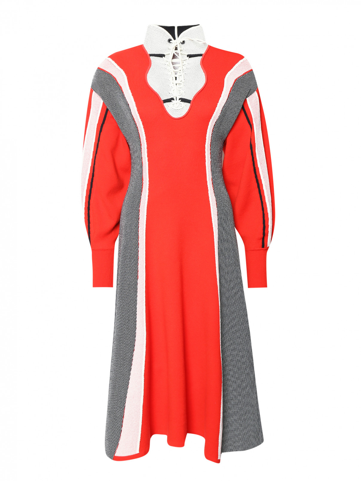 Платье трикотажное из шерсти с рисунком Sportmax  –  Общий вид  – Цвет:  Красный
