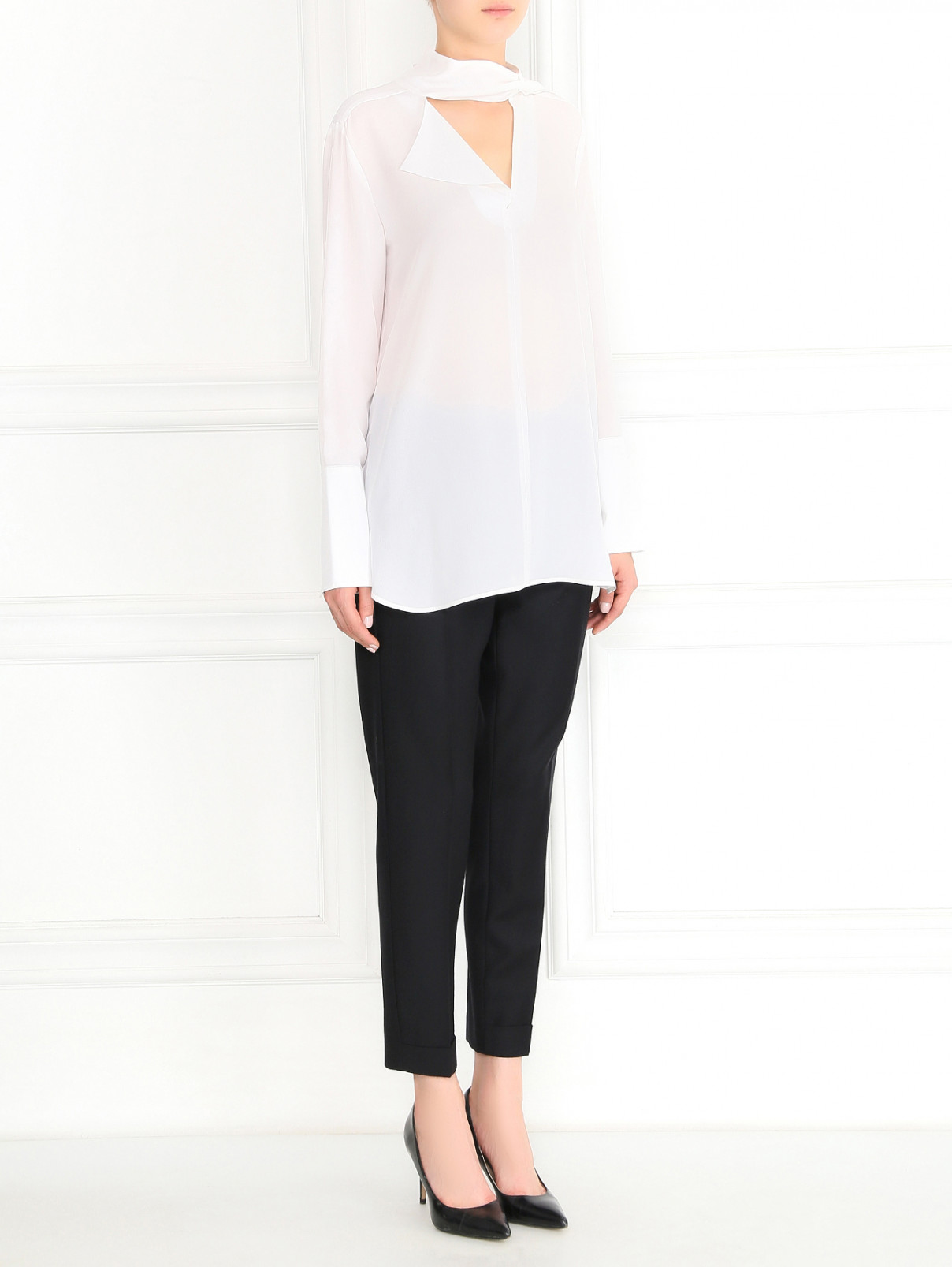 Блуза из шелка с драпировкой Sportmax  –  Модель Общий вид  – Цвет:  Белый