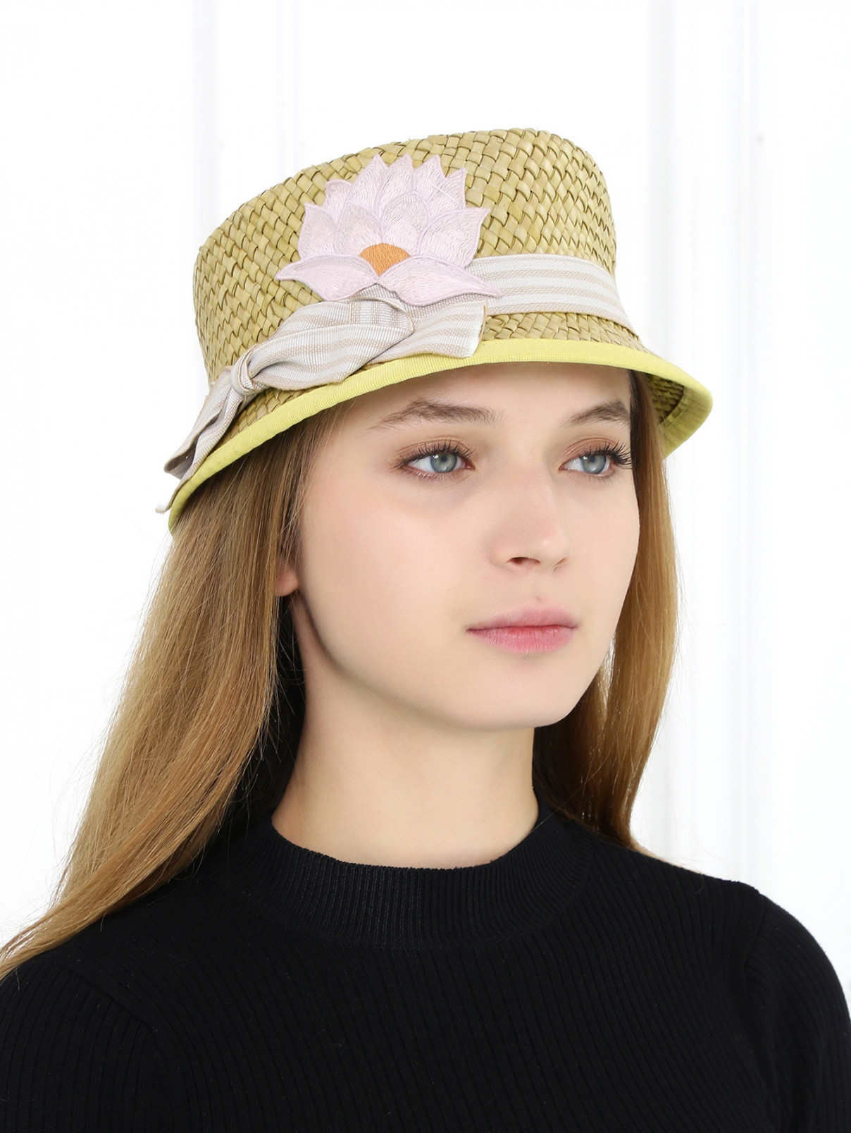 Соломенная шляпа с отделкой из текстиля Emporio Armani  –  Модель Общий вид  – Цвет:  Коричневый