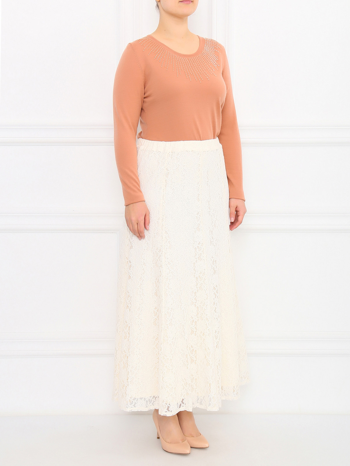 Кружевная юбка-миди из хлопка Marina Sport  –  Модель Общий вид  – Цвет:  Белый