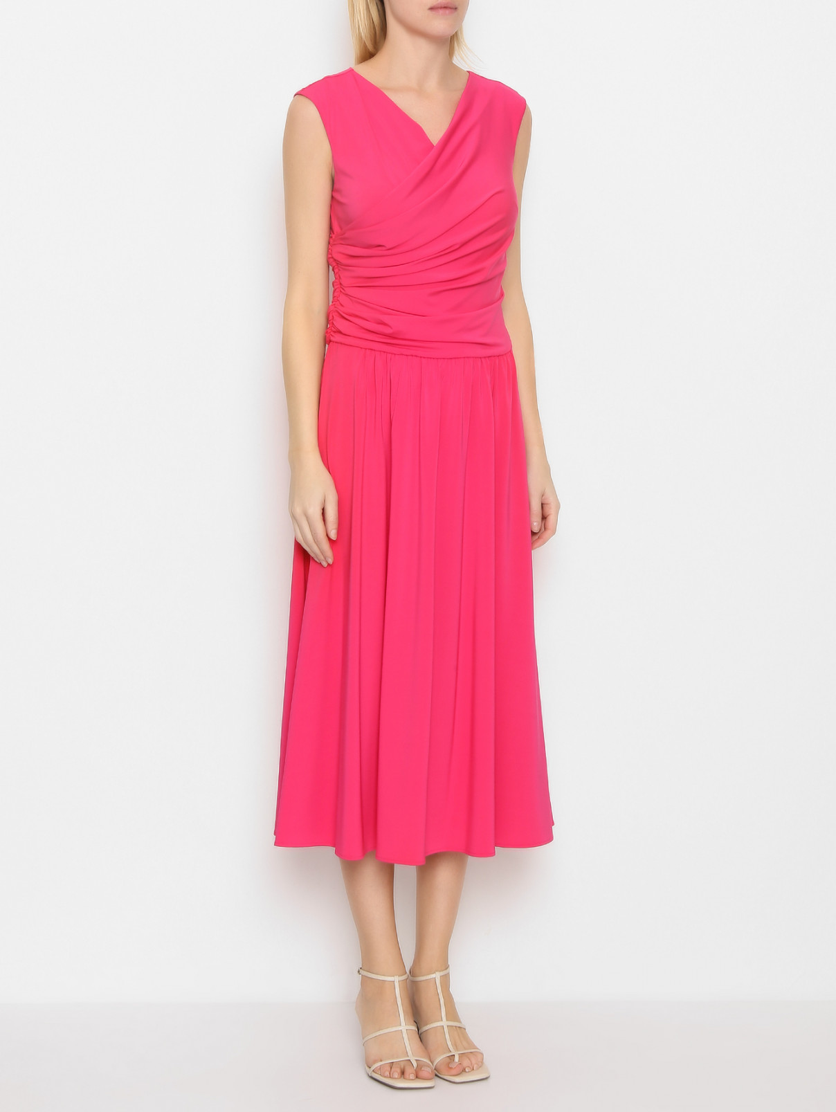 Платье-миди из вискозы со сборками Max Mara  –  МодельВерхНиз  – Цвет:  Розовый
