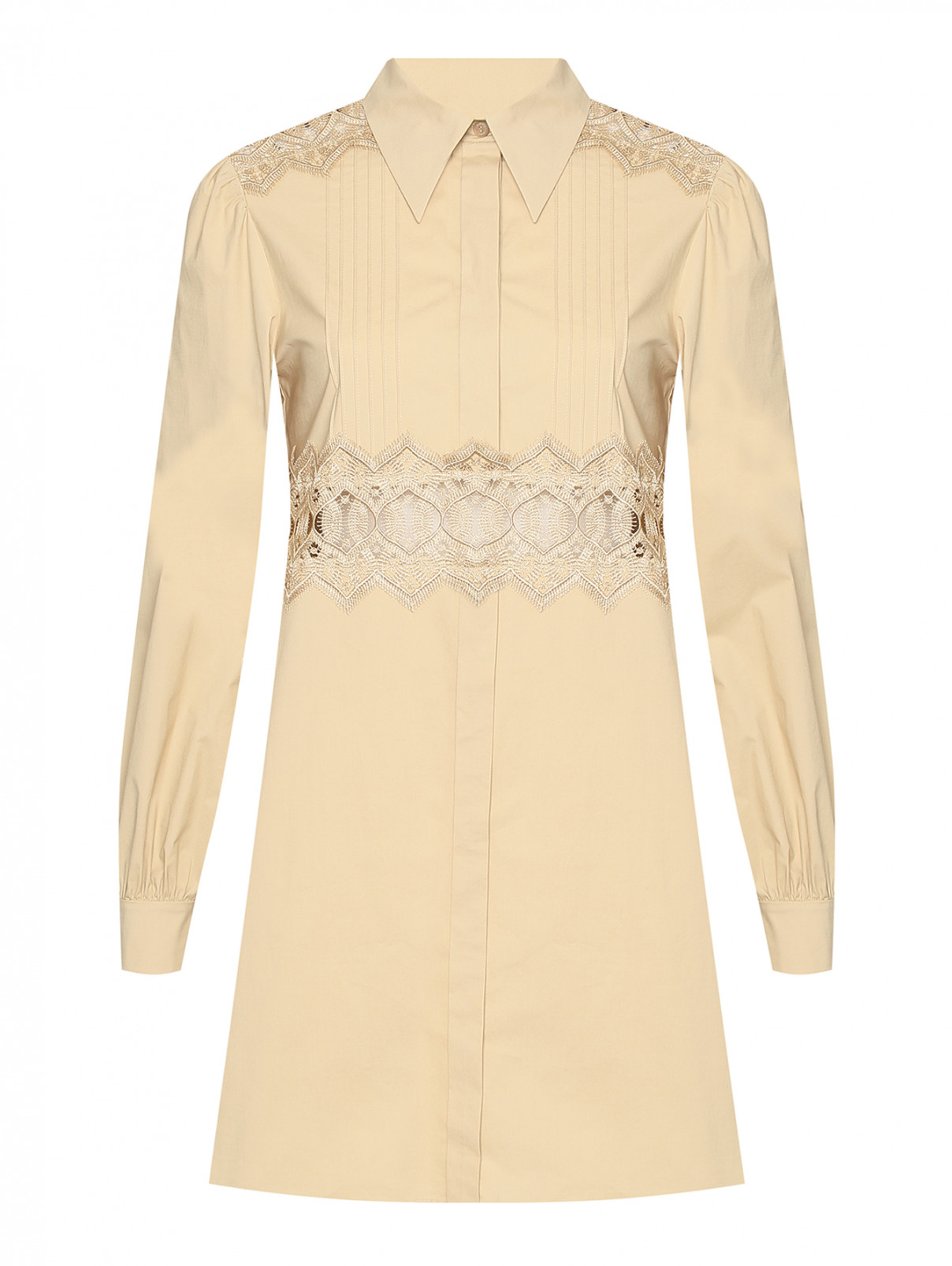 Платье-мини с вышивкой Alberta Ferretti  –  Общий вид  – Цвет:  Бежевый