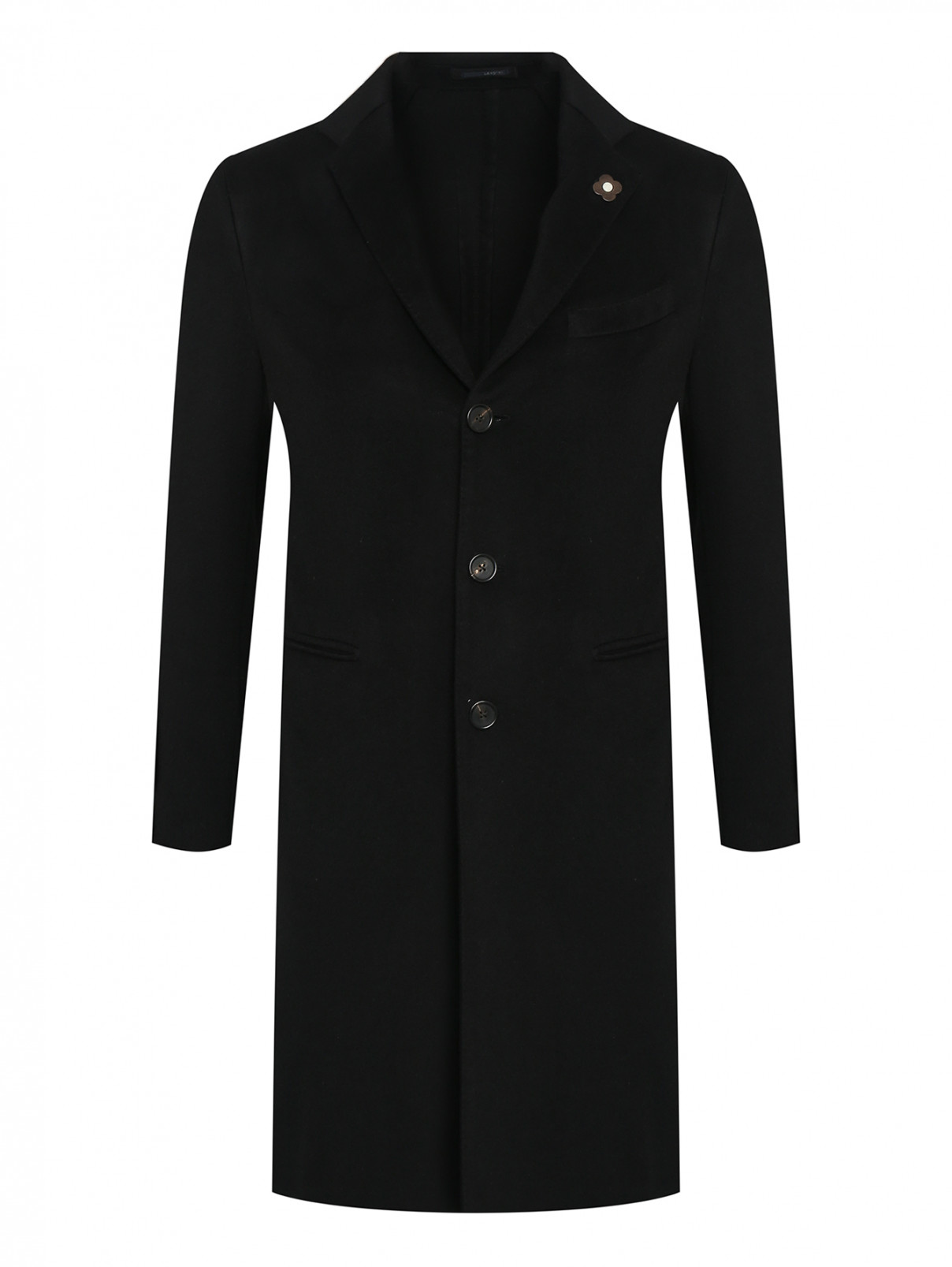 Пальто из кашемира на пуговицах с карманами LARDINI  –  Общий вид  – Цвет:  Черный