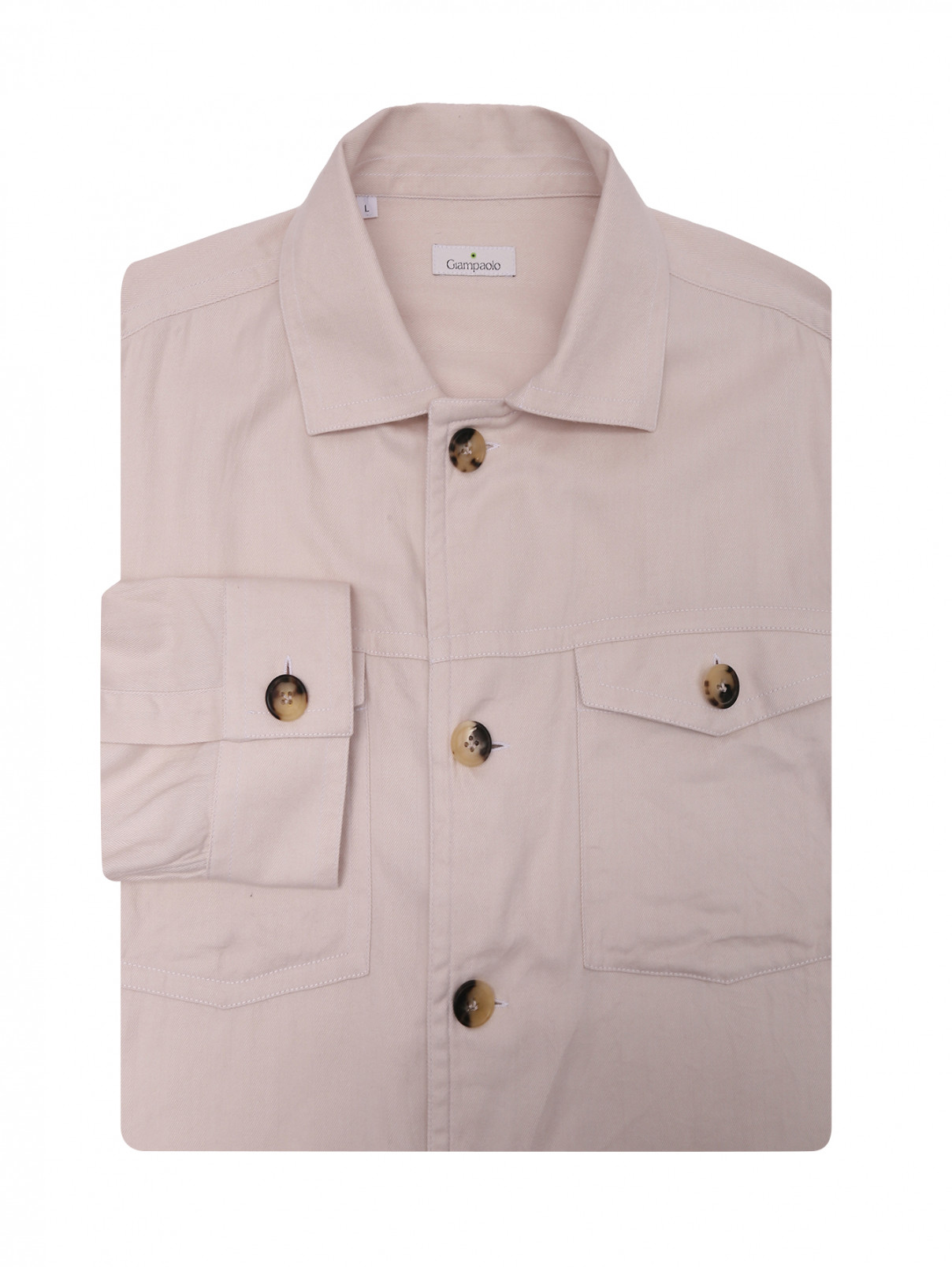Рубашка из смешанного хлопка с накладными карманами Giampaolo  –  Общий вид  – Цвет:  Бежевый