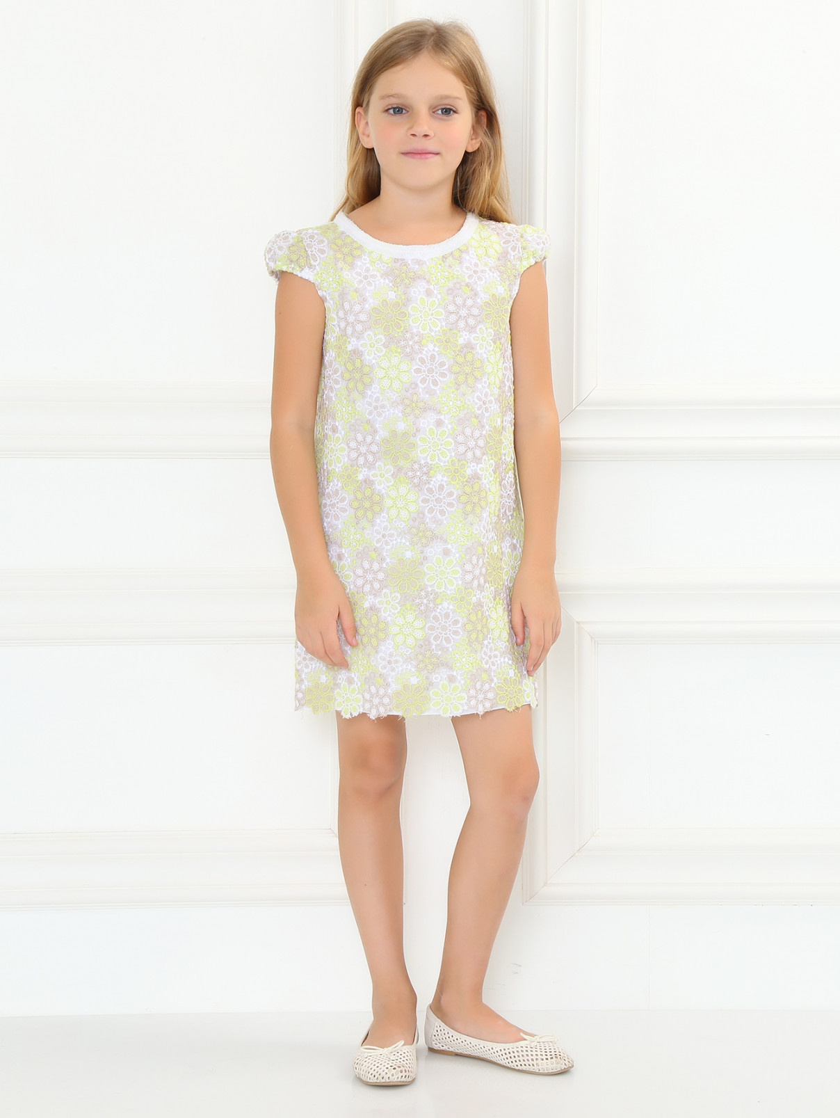 Платье из фактурной ткани с цветочным узором Ermanno Scervino Junior  –  Модель Общий вид  – Цвет:  Желтый