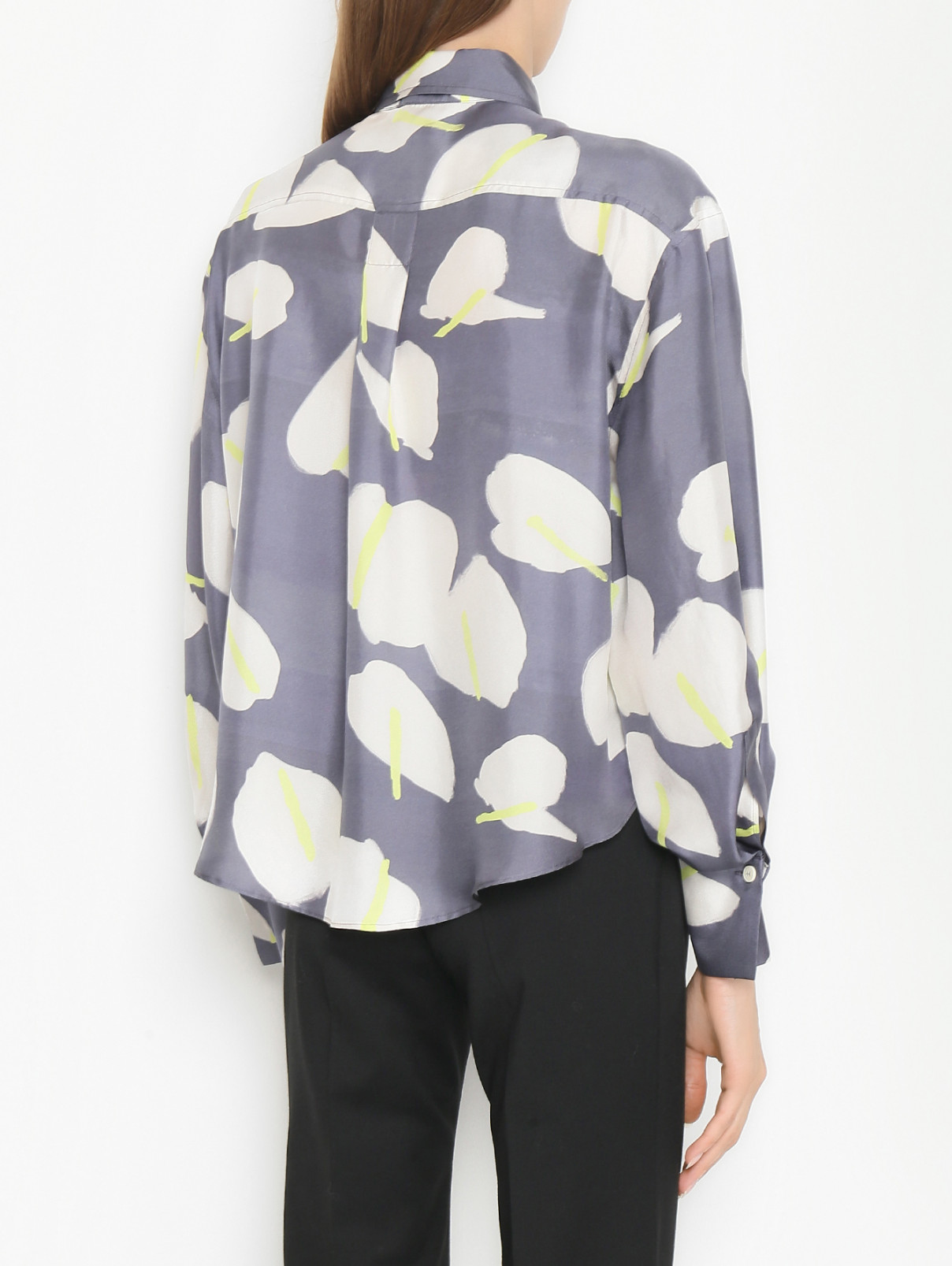 Блуза из шелка с цветочным узором Alysi  –  МодельВерхНиз1  – Цвет:  Серый