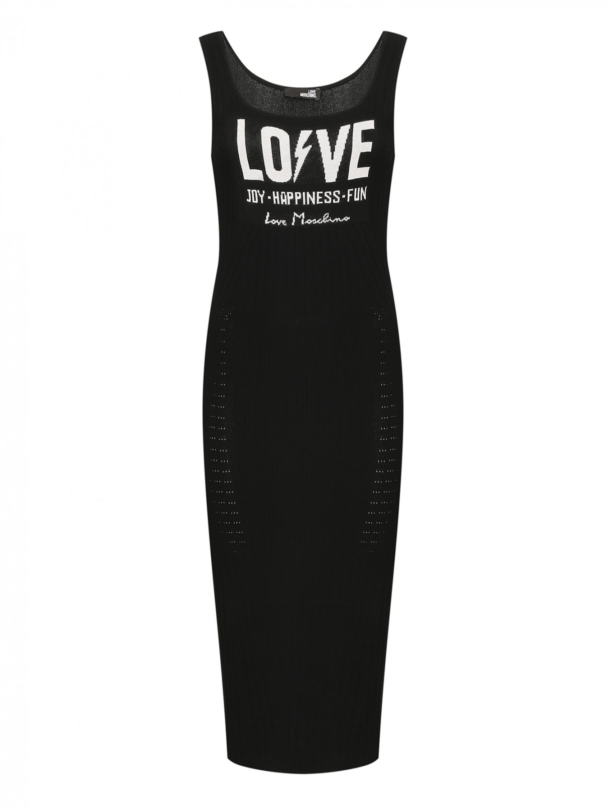Трикотажное платье в рубчик Love Moschino  –  Общий вид  – Цвет:  Черный