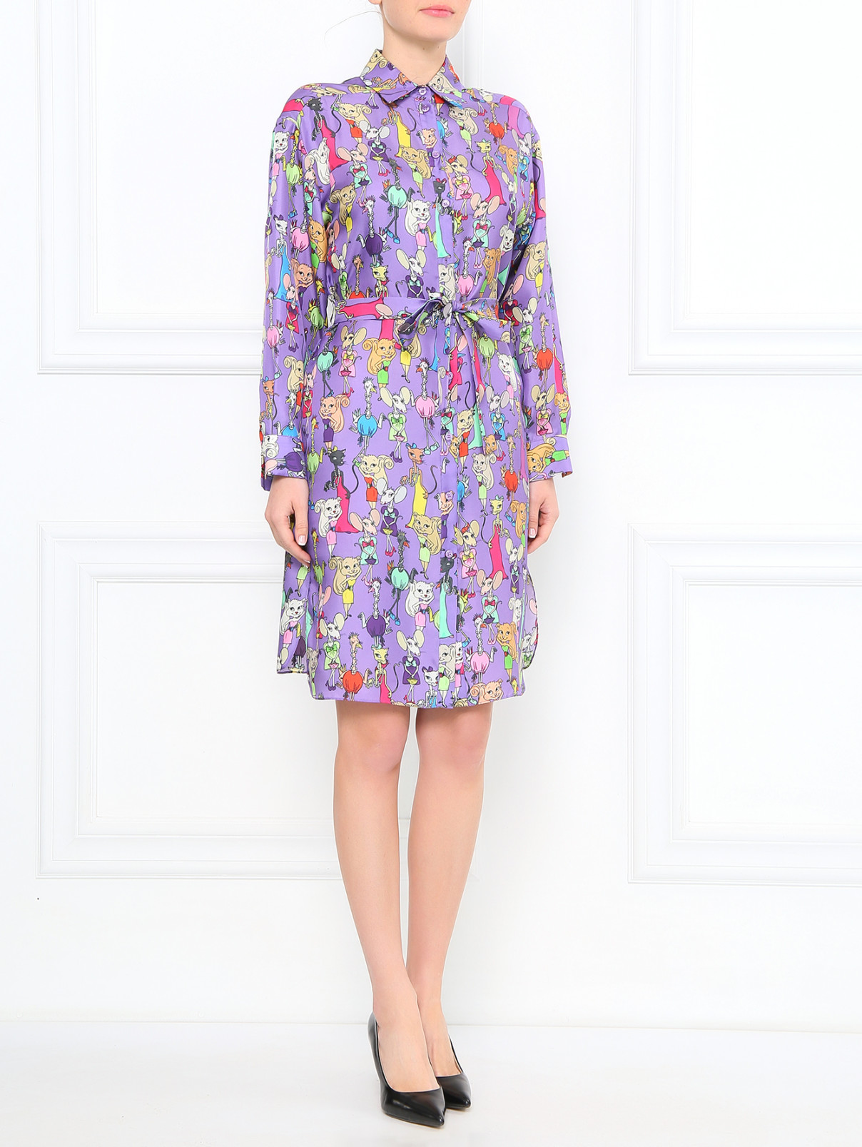 Платье из шелка с поясом с узором Moschino Boutique  –  Модель Общий вид  – Цвет:  Узор
