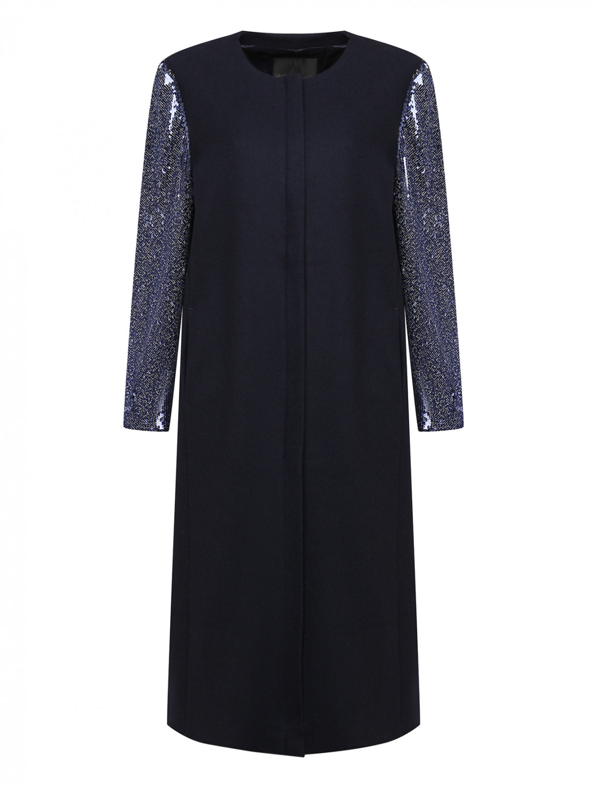 Пальто декорированное пайетками Marina Rinaldi  –  Общий вид  – Цвет:  Синий