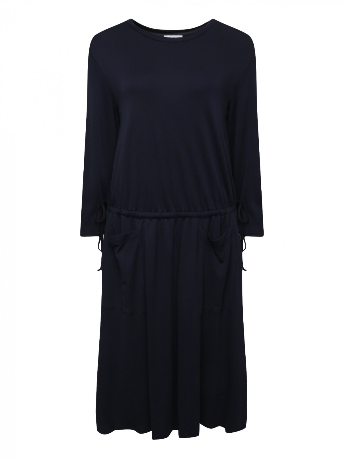 Платье свободного кроя с накладными карманами Max&Co  –  Общий вид  – Цвет:  Синий