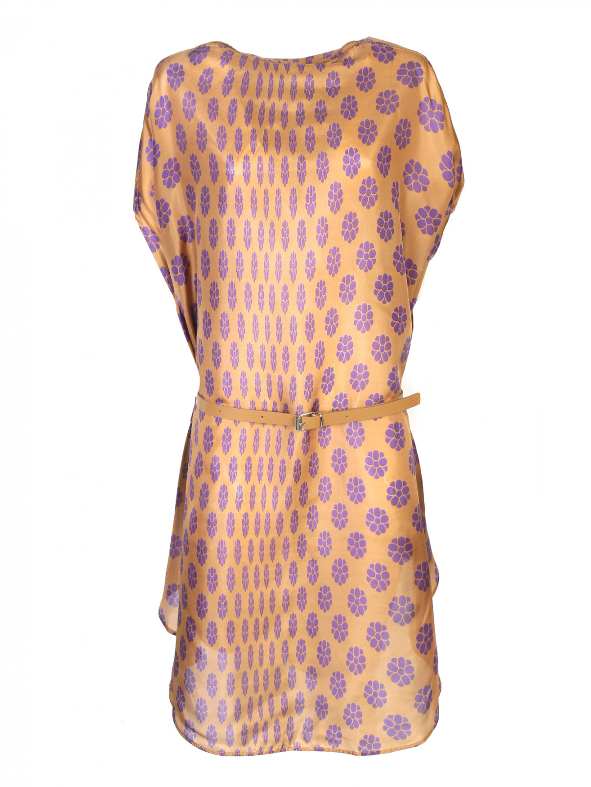 Платье из шелка свободного кроя с узором MM6  –  Общий вид  – Цвет:  Коричневый