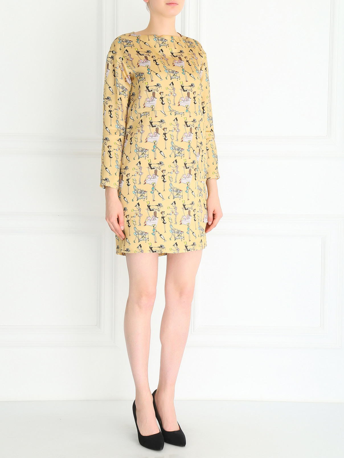 Платье-мини из шелка с узором Au Jour Le Jour  –  Модель Общий вид  – Цвет:  Желтый