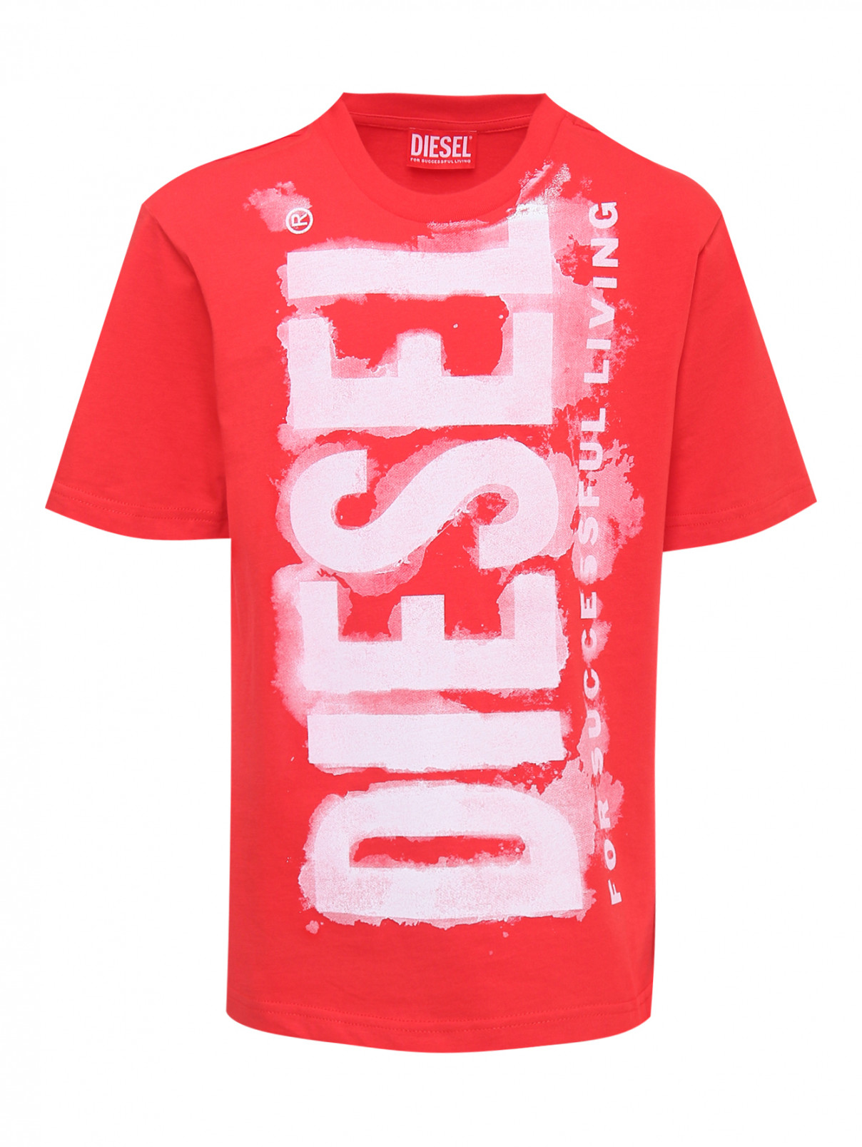Хлопковая футболка с принтом Diesel  –  Общий вид  – Цвет:  Красный