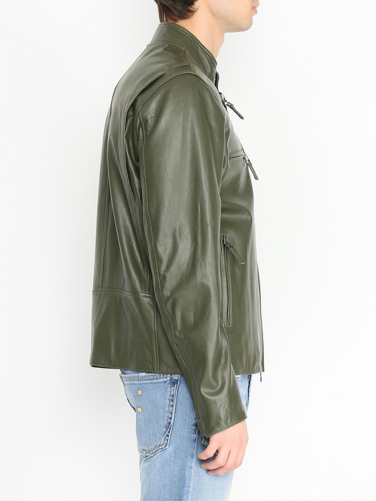 Куртка из кожи на молнии Blauer  –  МодельВерхНиз1  – Цвет:  Зеленый