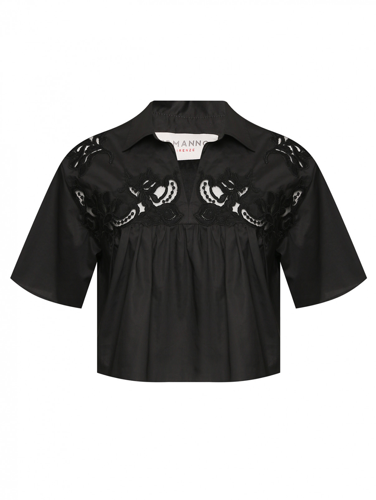 Блуза из хлопка с вышивкой Ermanno Firenze  –  Общий вид  – Цвет:  Черный