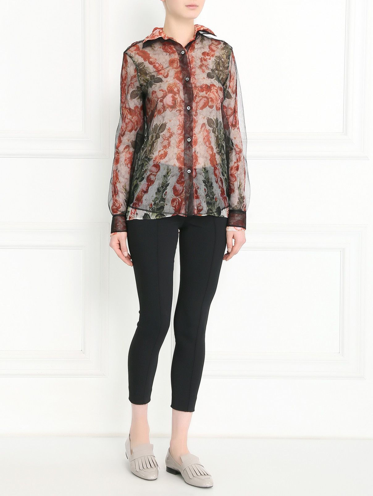 Блуза с цветочным узором Jean Paul Gaultier  –  Модель Общий вид  – Цвет:  Черный