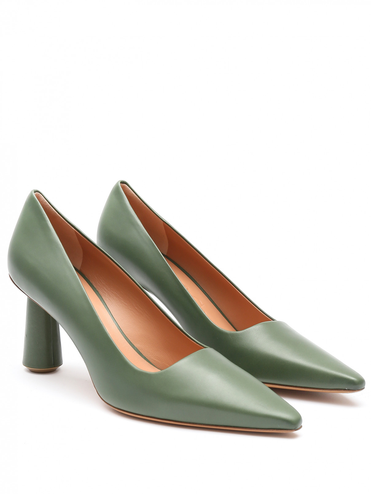 Туфли из гладкой кожи на фигурном каблуке Max&Co  –  Общий вид  – Цвет:  Зеленый